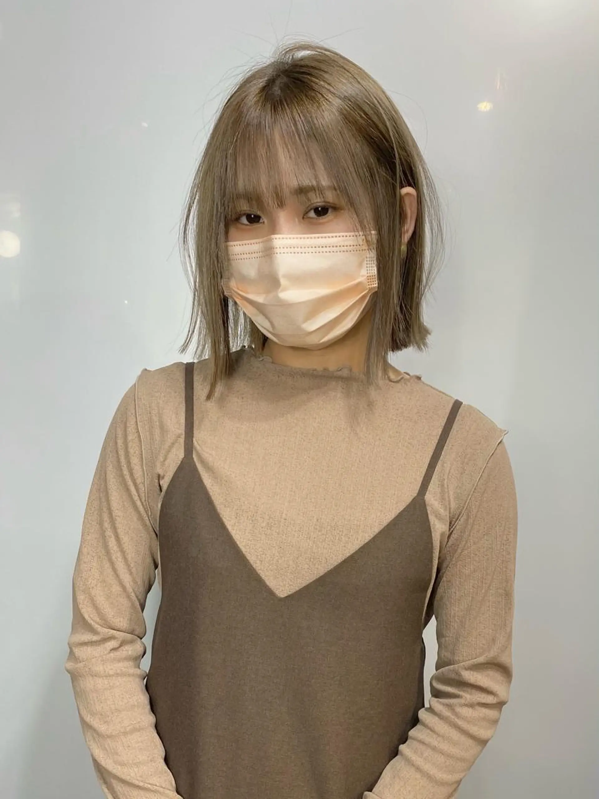 ミディアム カラー ベージュカラー ブロンド オリーブベージュ Piaコータロー ハイトーン&‪ボブのヘアスタイル