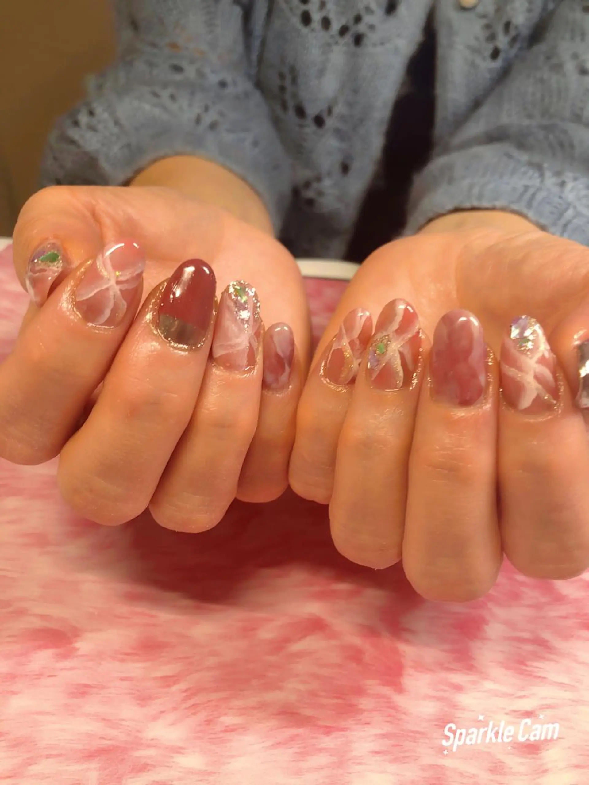 ネイル 大理石ネイル(マーブル) ニュアンスネイル ピンク 奥園 良恵のネイルデザイン