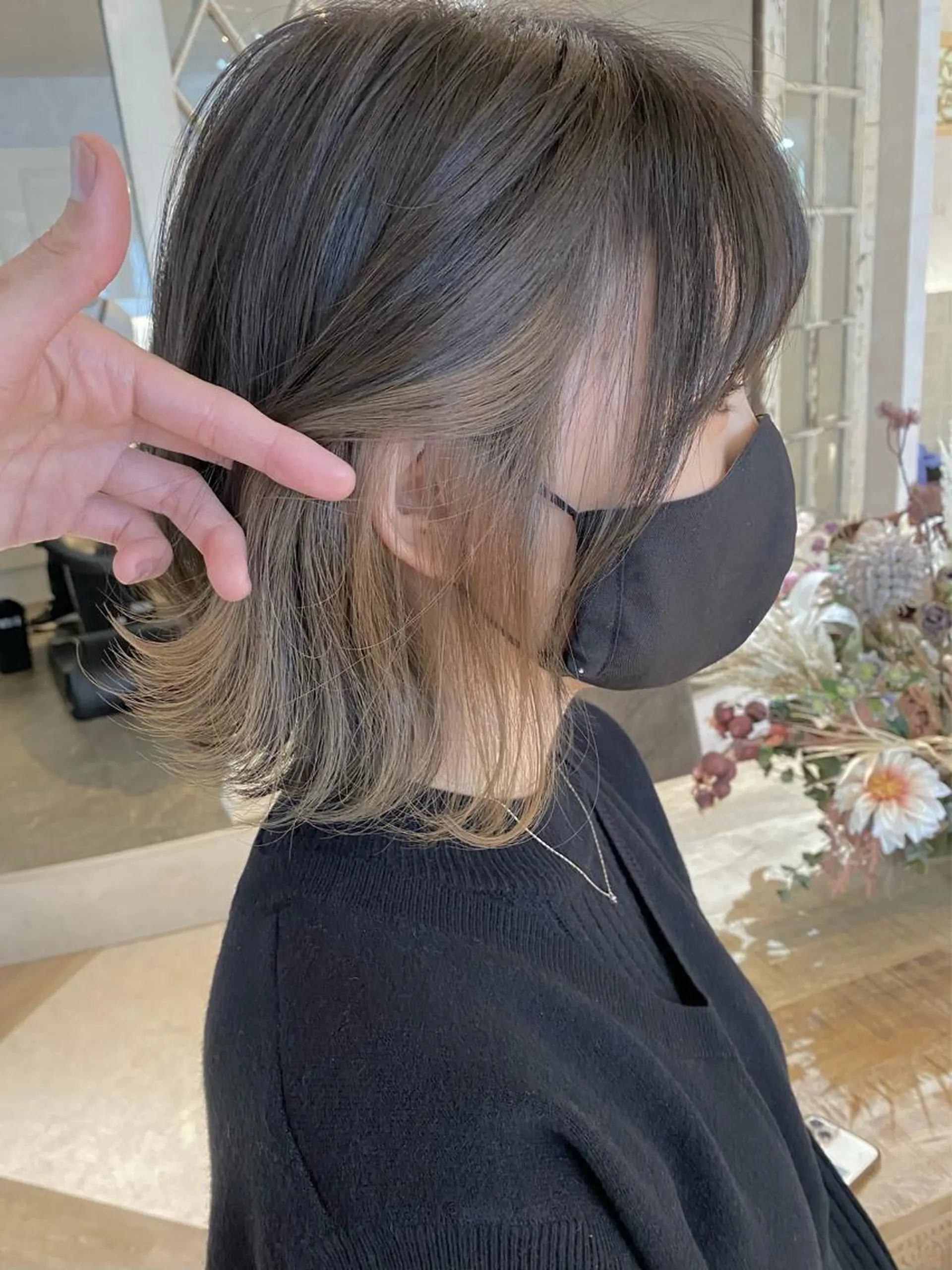 カラー ベージュカラー インナーカラー ミルクティーベージュ 艶カラー/ボブ /似合わせ/田口愛那のヘアスタイル