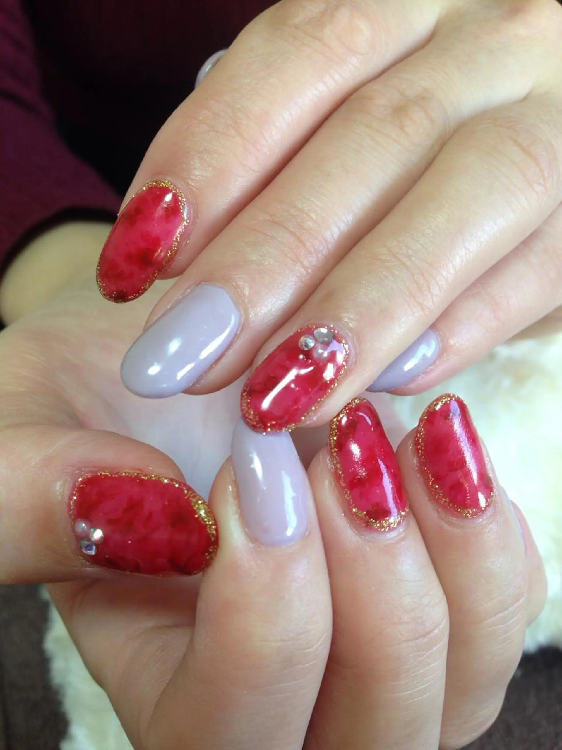 ネイル べっ甲ネイル 赤色 ハンドネイル リラネイル所属・福田 美代子のネイルデザイン