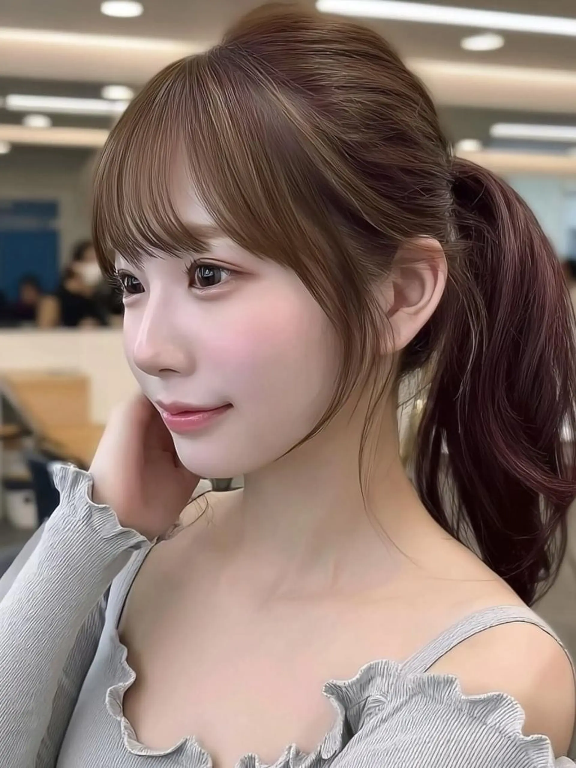 セミロング 顔周りカット 髪質改善 縮毛矯正 カット 美髪 Risaのヘアスタイル