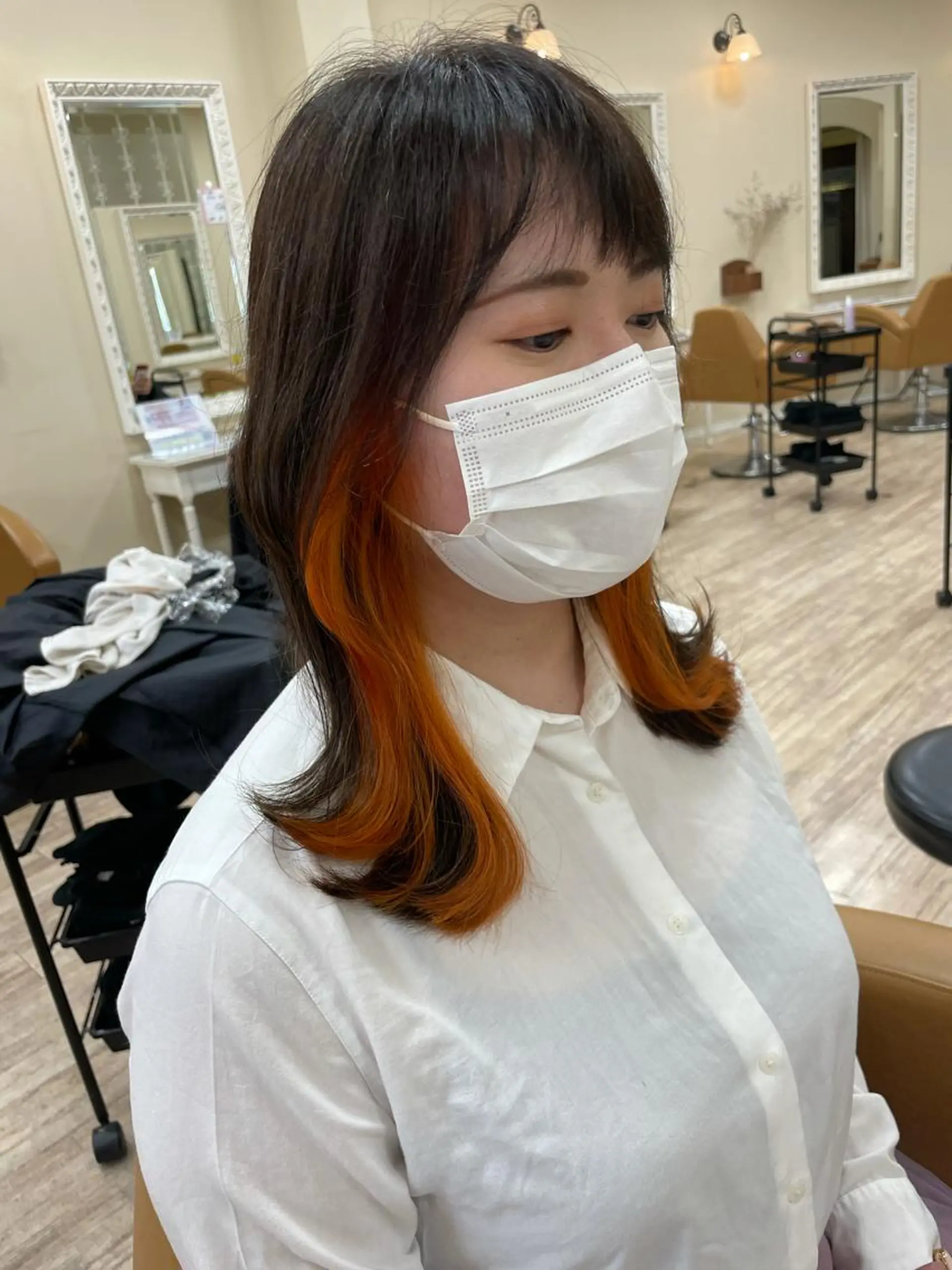 セミロング カラー パーマ セミロングパーマ ブリーチ ケアブリーチ ダブルカラー ハイライトカラー カット ヘアカラー トリートメント Gain KAKKY 千種/池下駅3分のヘアスタイル