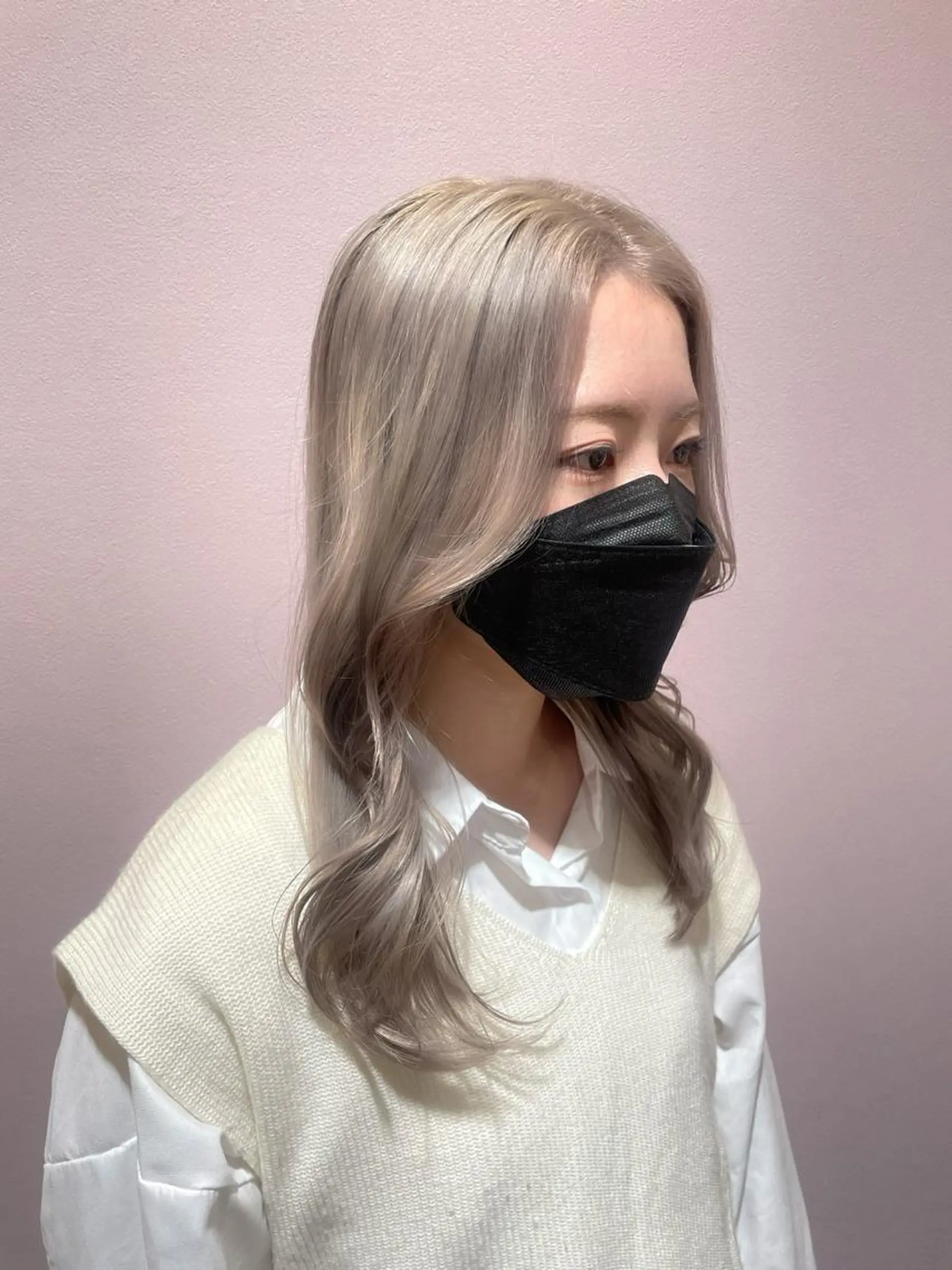 セミロング カラー ブリーチ ブロンド ひなた 艶カラー/渋谷のヘアスタイル