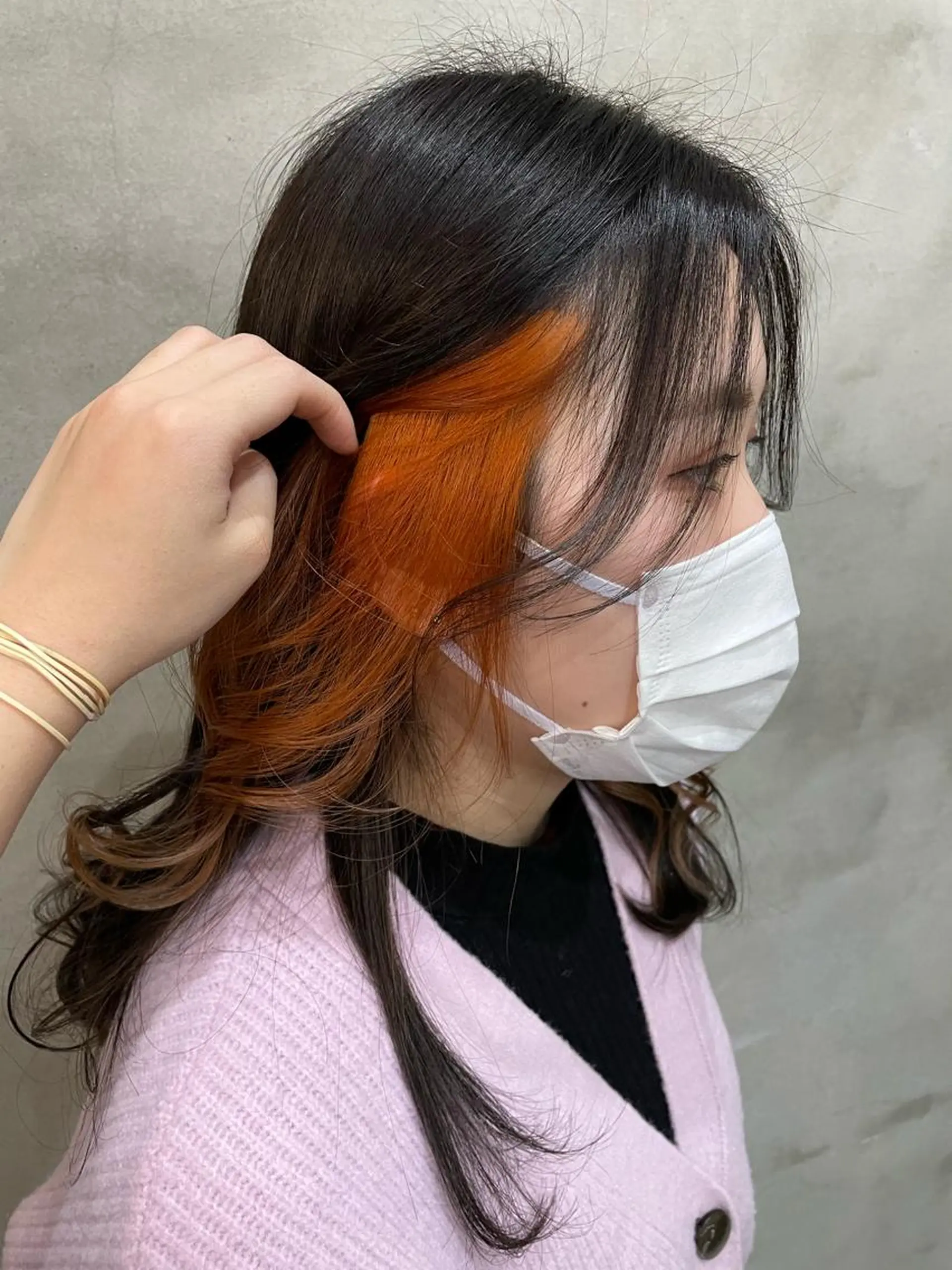 セミロング カラー ヘアアレンジ オレンジ ヘアカラー トリートメント 【ピンク/韓国ヘア/ ヘアセット】亜海のヘアスタイル