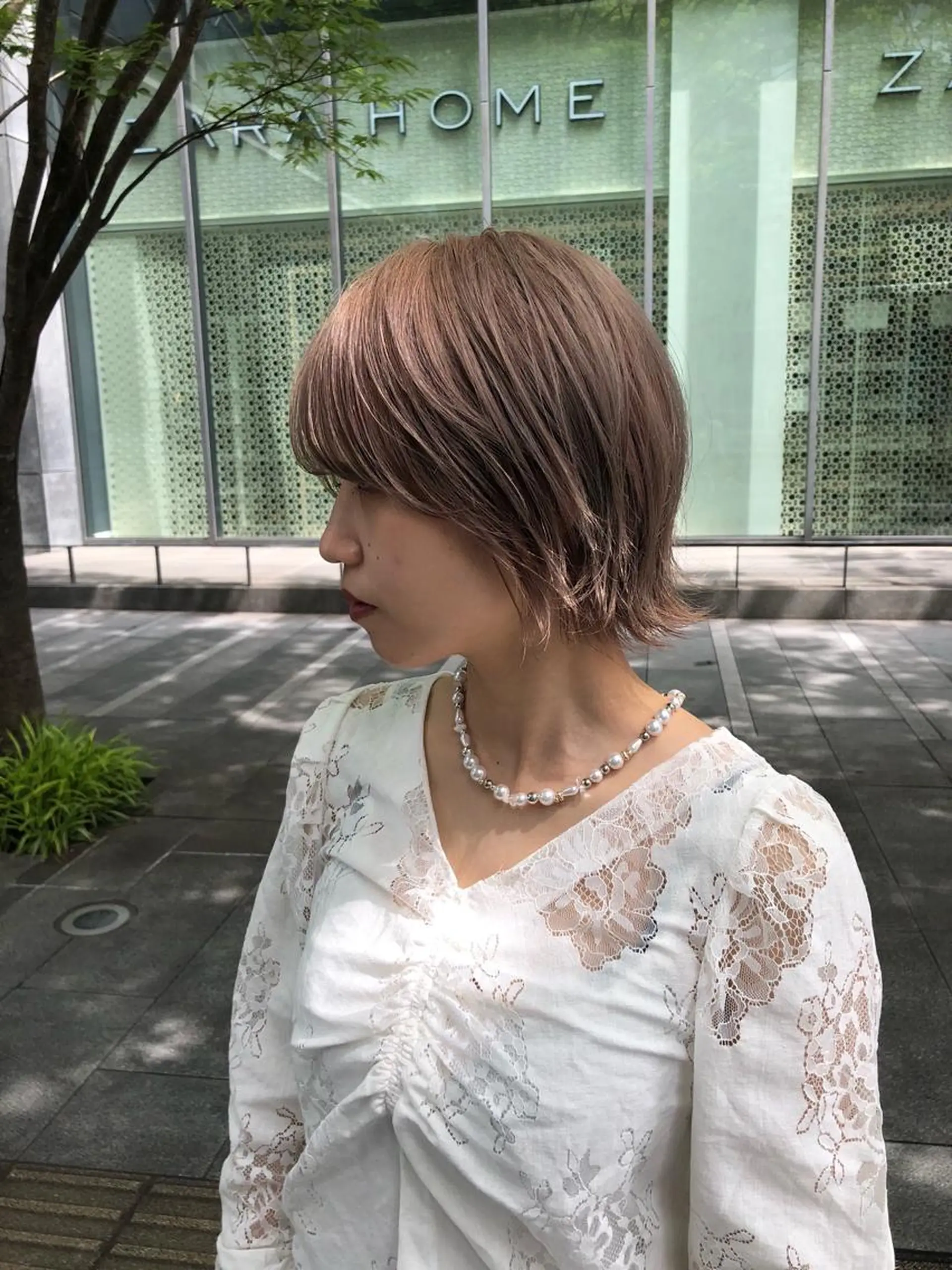 ショート カラー ベージュカラー ピンクカラー ピンクベージュ GIEN 末吉 海斗のヘアスタイル