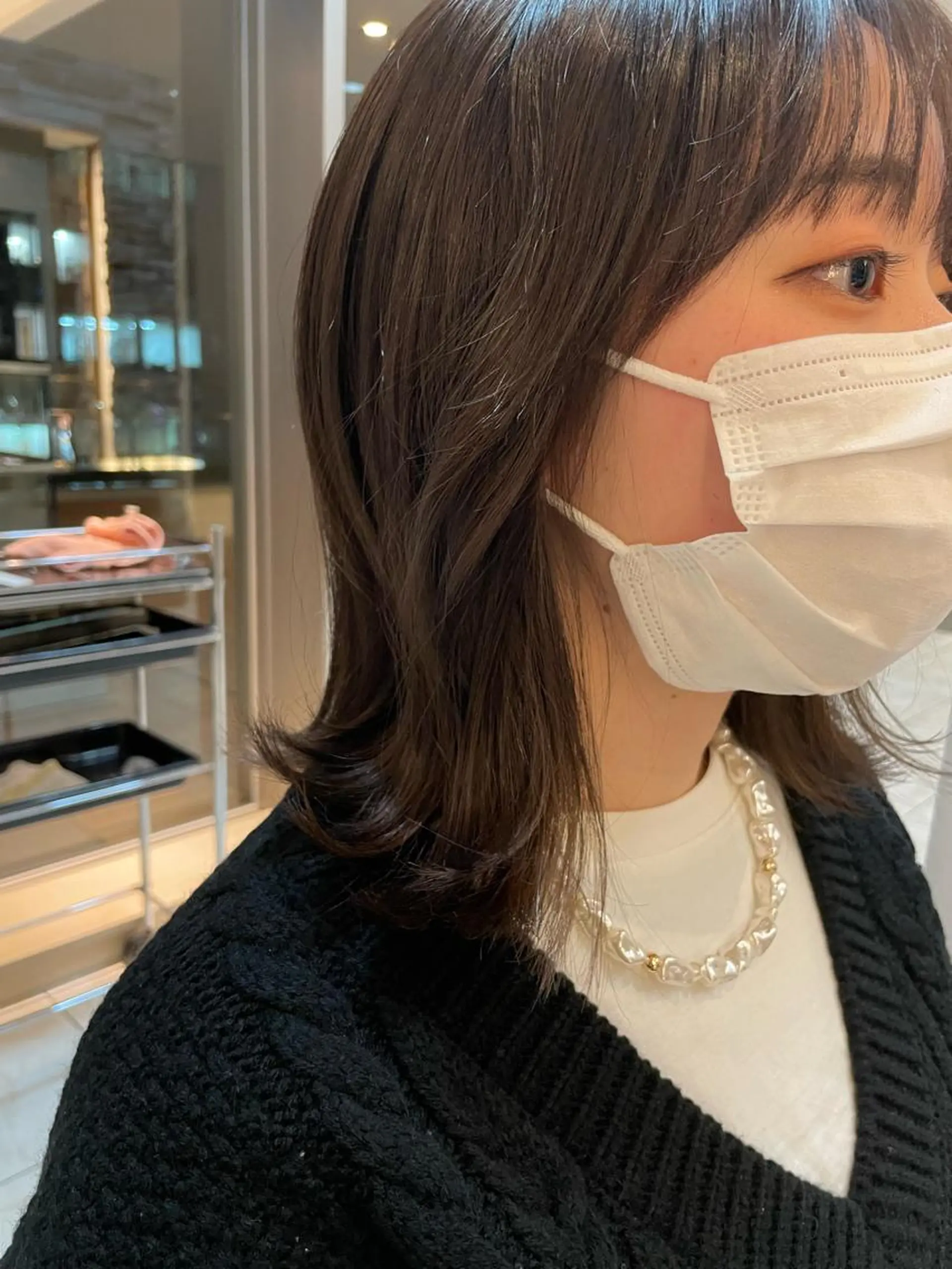 ミディアム デザインカット ハイライト 髪質改善 小顔カット 縮毛矯正 カット ⭐️透け感カラー /齊藤容史⭐️のヘアスタイル