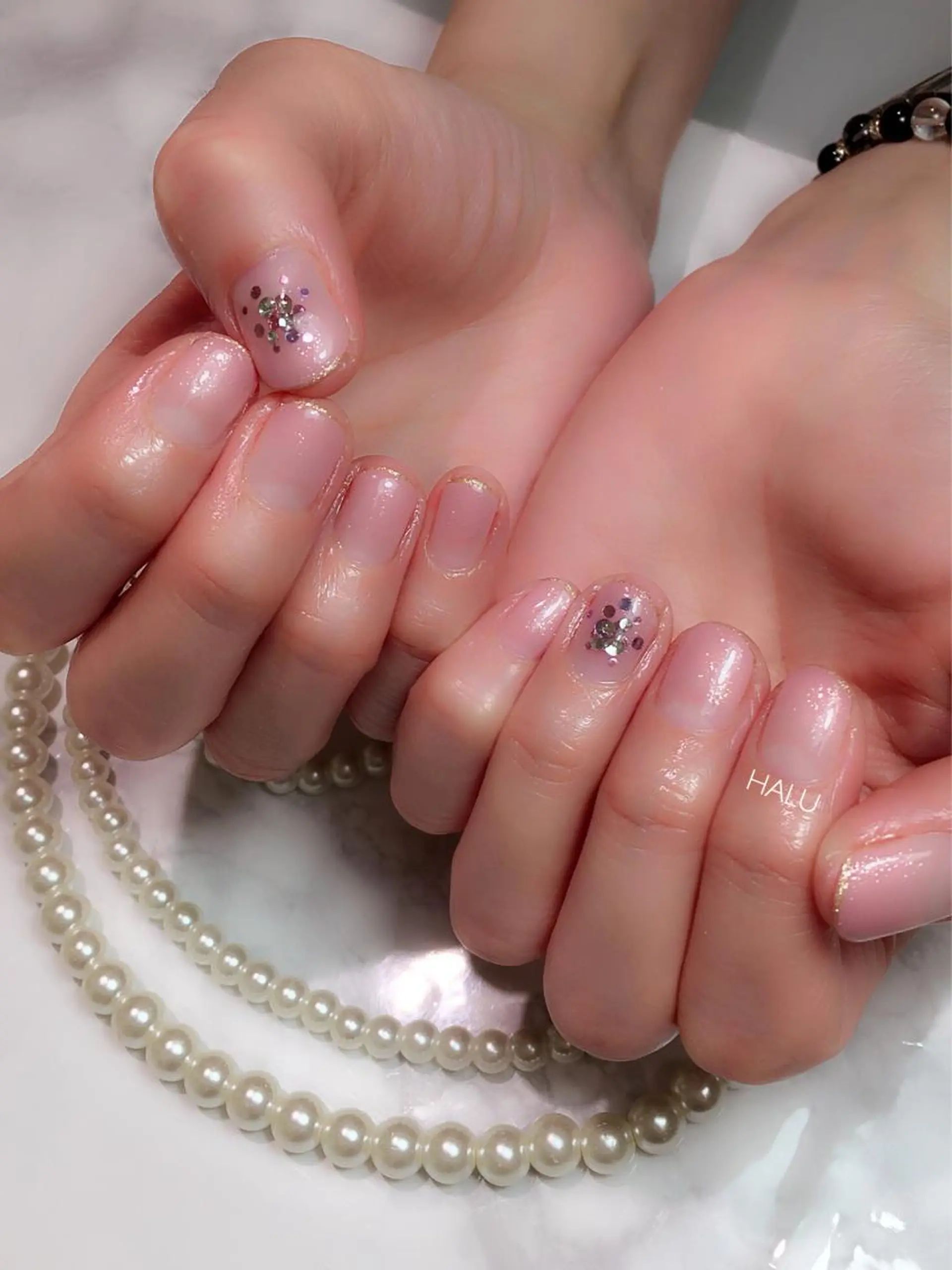 ネイル フレンチネイル ゴールド ラメ(グリッター) ピンク HALU ハルのネイルデザイン