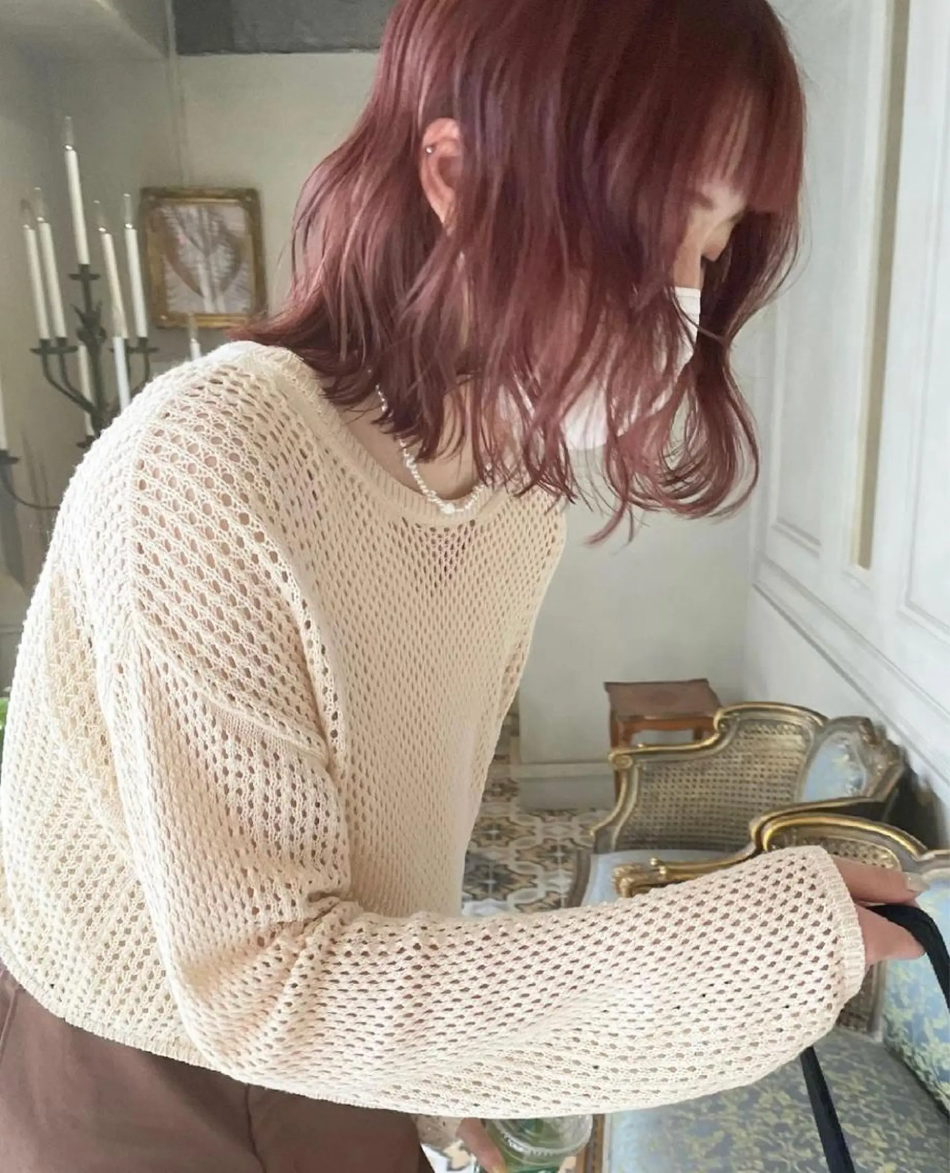 ミディアム カラー ピンクカラー ベージュ🤎透明感 カラー🤎anriのヘアスタイル