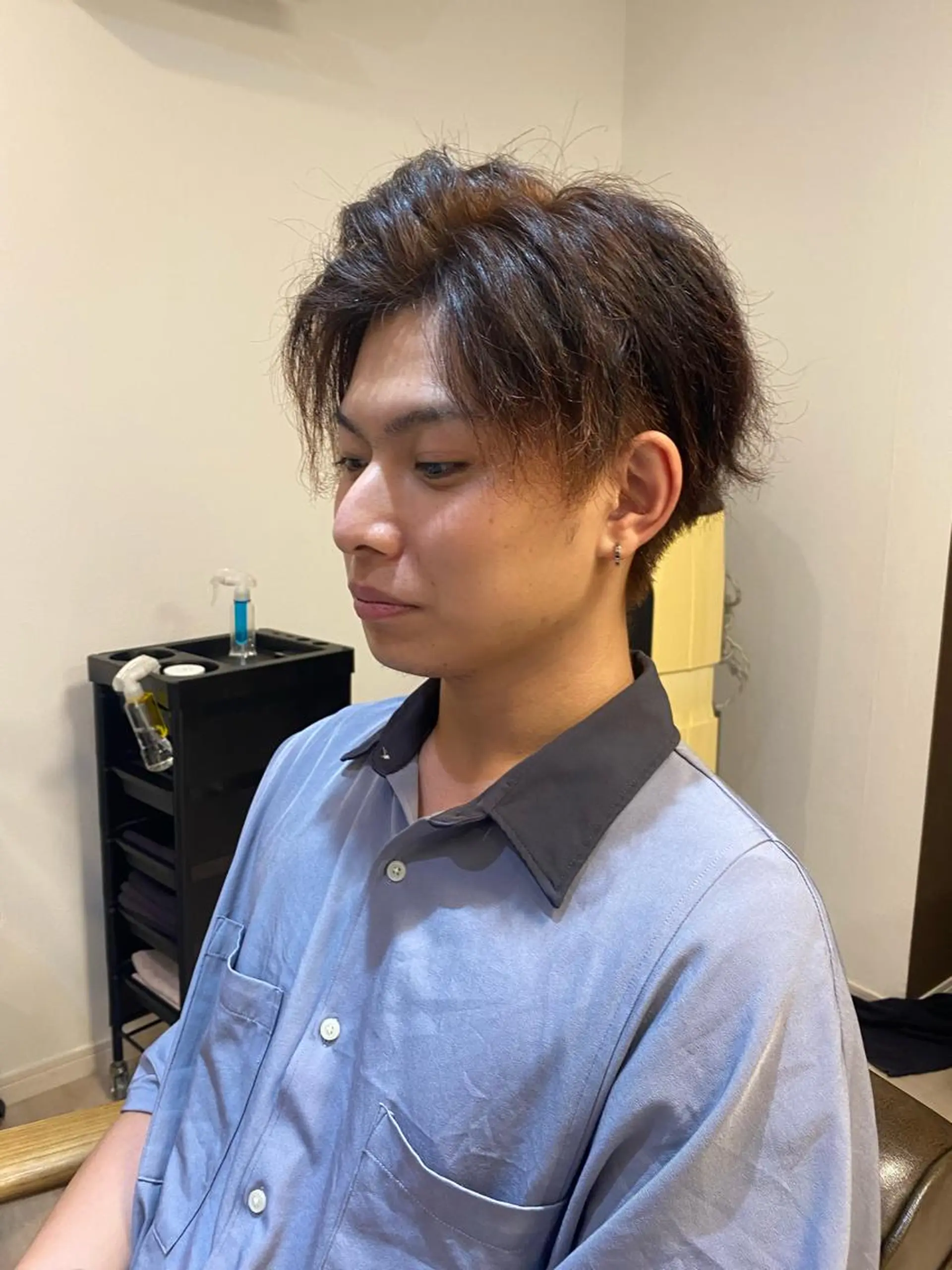 カラー メンズ アップバング メンズブリーチ メンズパーマ ブリーチ ブラウンカラー cuaura所属・澤木優輝 【cuaura】のヘアスタイル