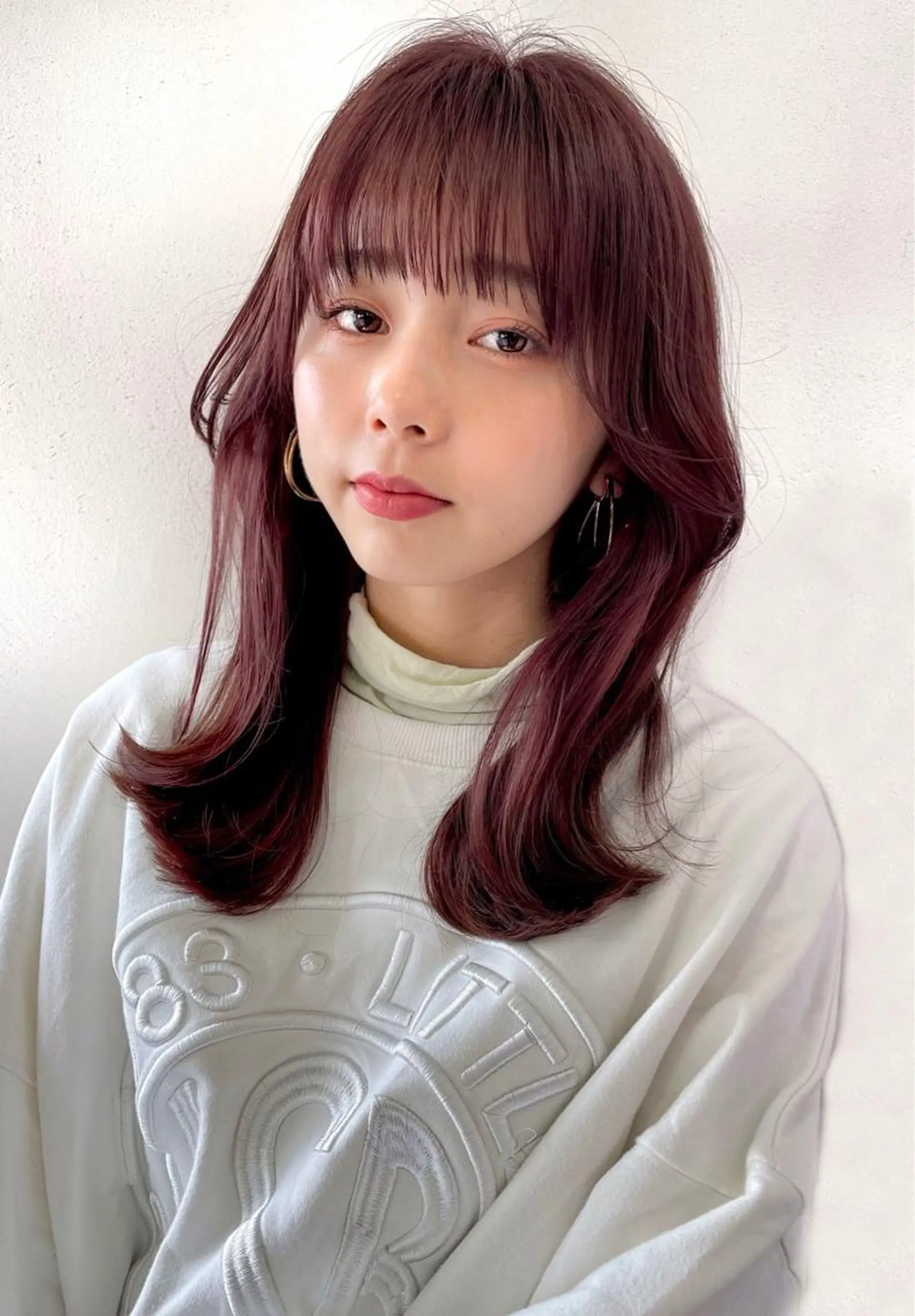 セミロング カラー ブラウンカラー ピンクカラー ピンクブラウン バイオレットカラー くびれヘア 【韓国ヘア×透明感 カラー】笹谷 莉未のヘアスタイル