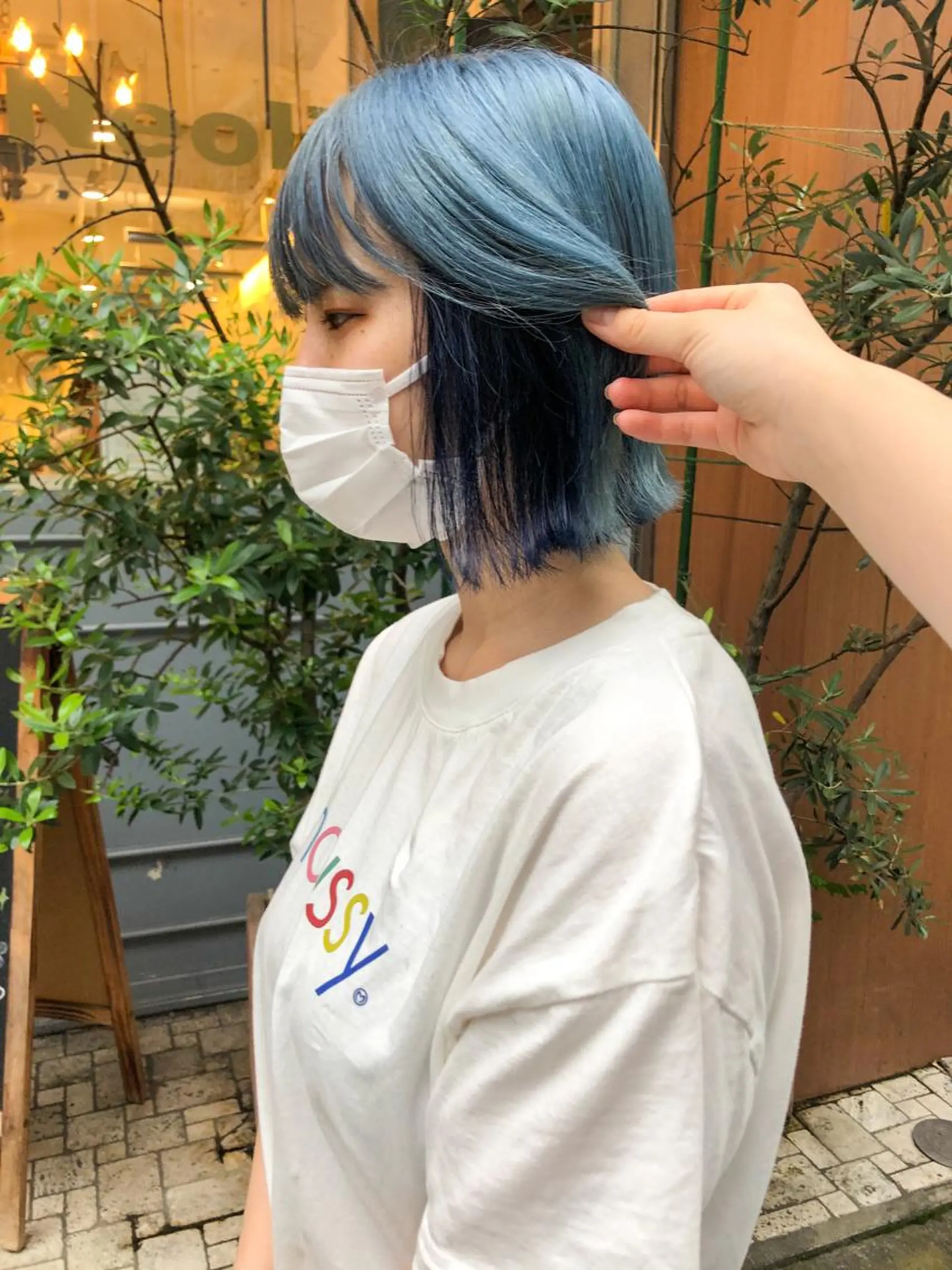 ショート カラー インナーカラー ネイビーカラー ボブ ブリーチ/miinaのヘアスタイル