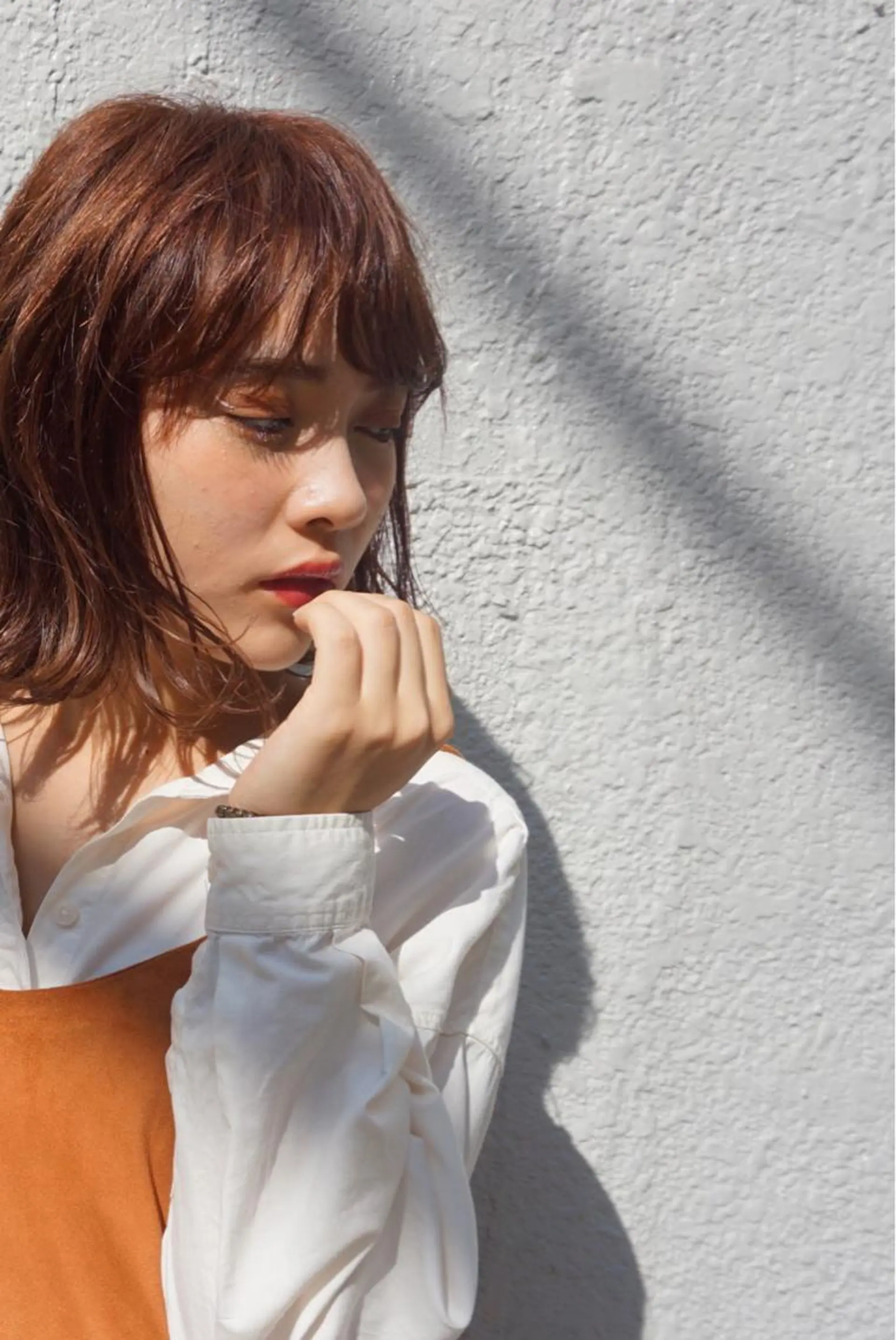 ミディアム カラー パーマ ヘアアレンジ ボルドーカラー オレンジ レッドカラー ボブ 小顔カット granew所属・美艶ボブ 石井一成のヘアスタイル