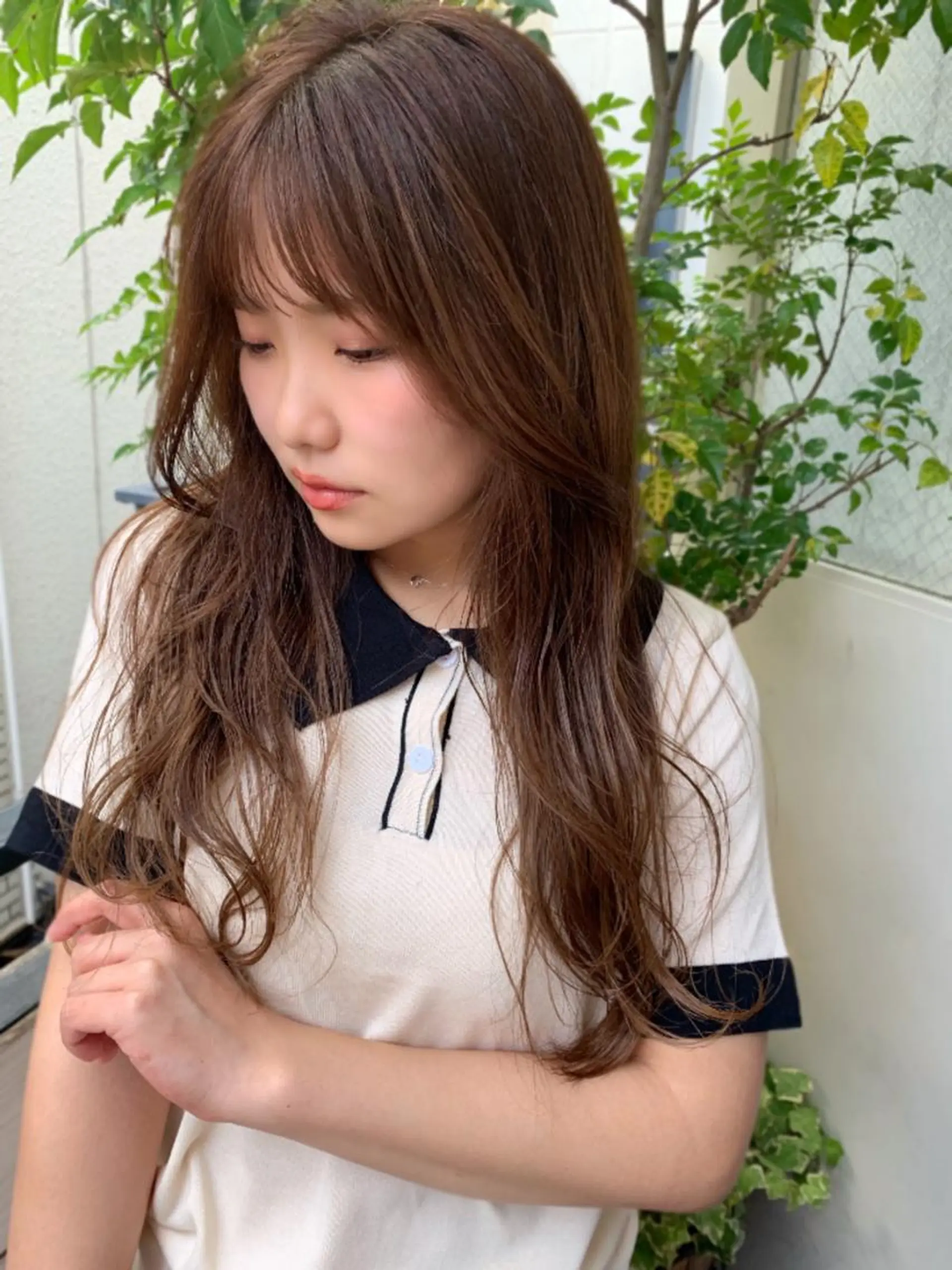 ロング カラー ブラウンカラー チョコレートブラウン 韓国風ヘア レイヤーカット カット ヘアカラー 藤間 帆乃夏（とうまほのかのヘアスタイル