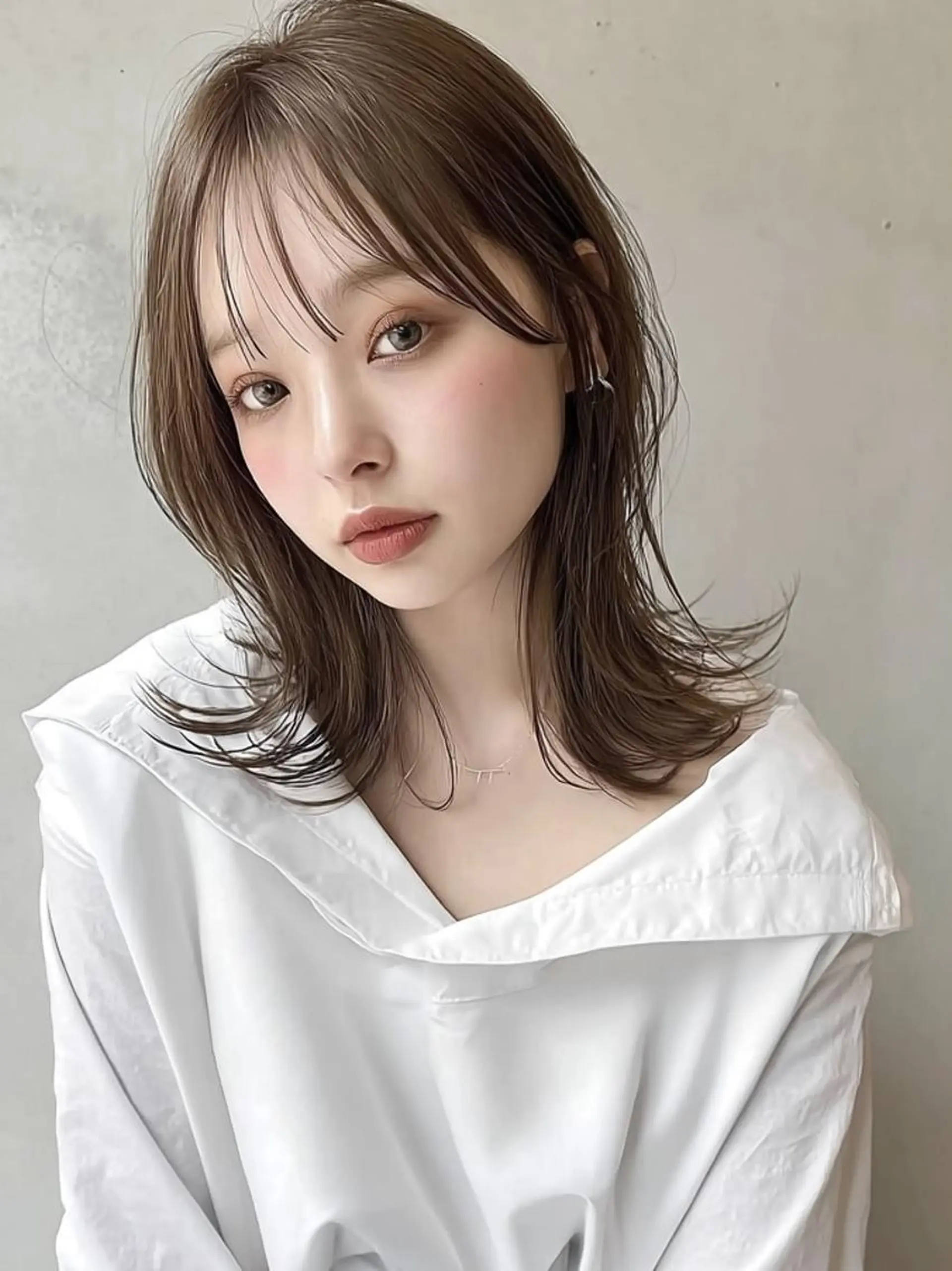 ミディアム ボブレイヤー ボブ 顔まわりレイヤー 髪質改善 韓国風ヘア ヘアカラー 松井 美祐宇のヘアスタイル