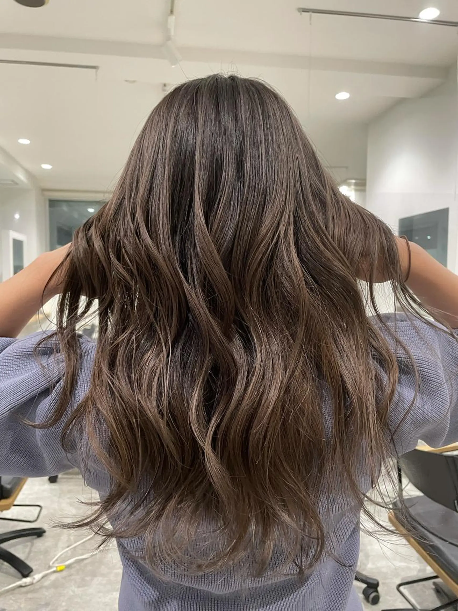 ロング カラー アッシュ ベージュカラー オレンジ イエローカラー 京都美容師 塩のヘアスタイル