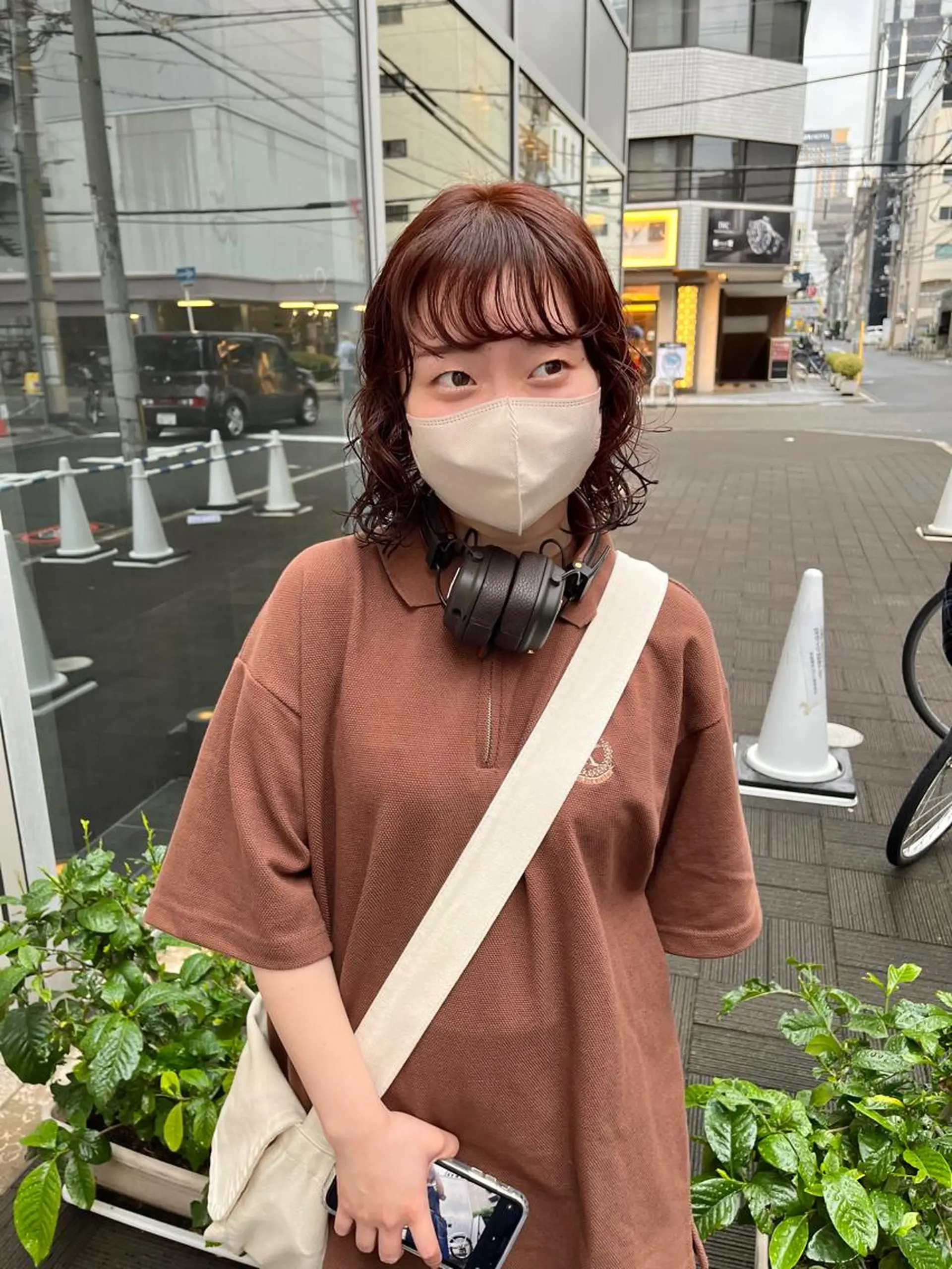 ミディアム カラー パーマ ミディアムパーマ ブラウンカラー オレンジ オレンジブラウン ボブ カット ヘアカラー パーマ ショート/パーマ/ カラー/FUKOのヘアスタイル