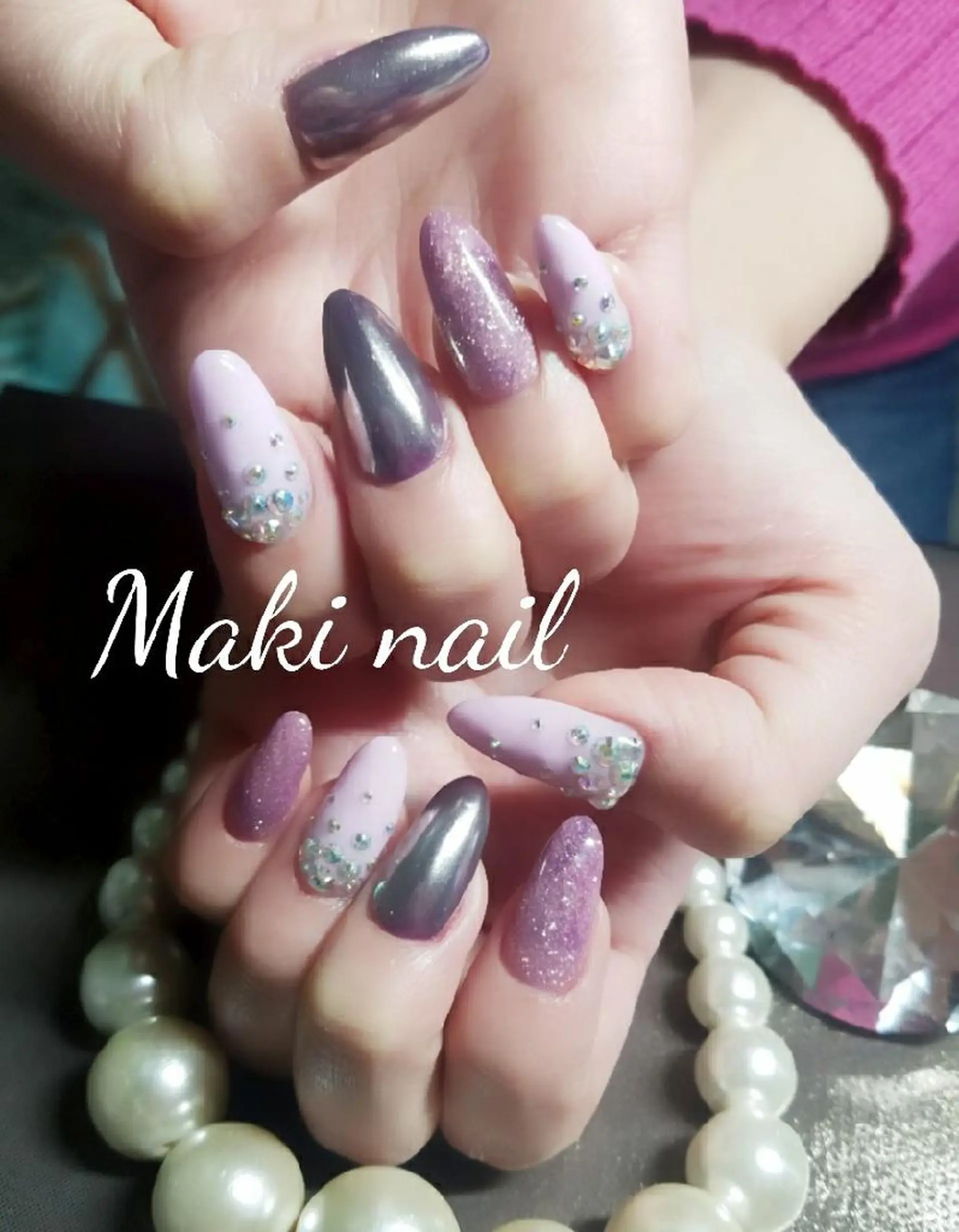 ショート ネイル パープルカラー パープル スカルプネイル   MAKI NAILのネイルデザイン
