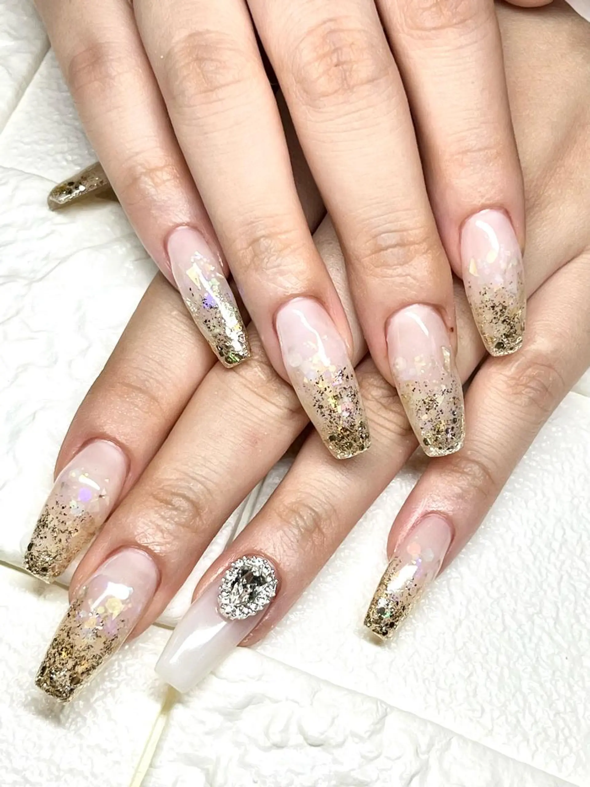 ロング ネイル ラメ(グリッター) ラメグラデーション スカルプネイル ハンドネイル まり りぃ〜んのネイルデザイン