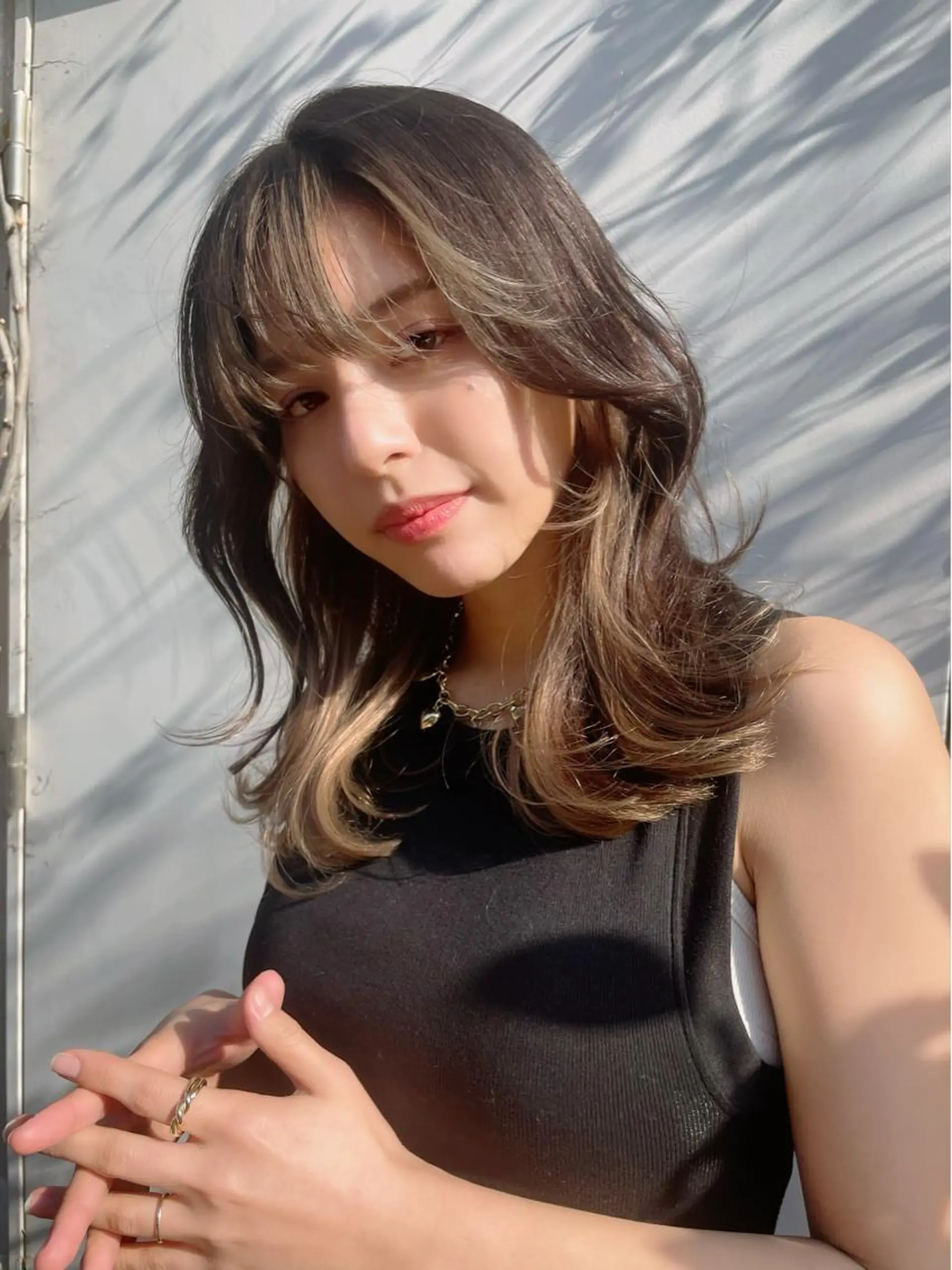 セミロング カラー カット ヘアカラー 韓国レイヤーカット/ ダブルカラーのヘアスタイル