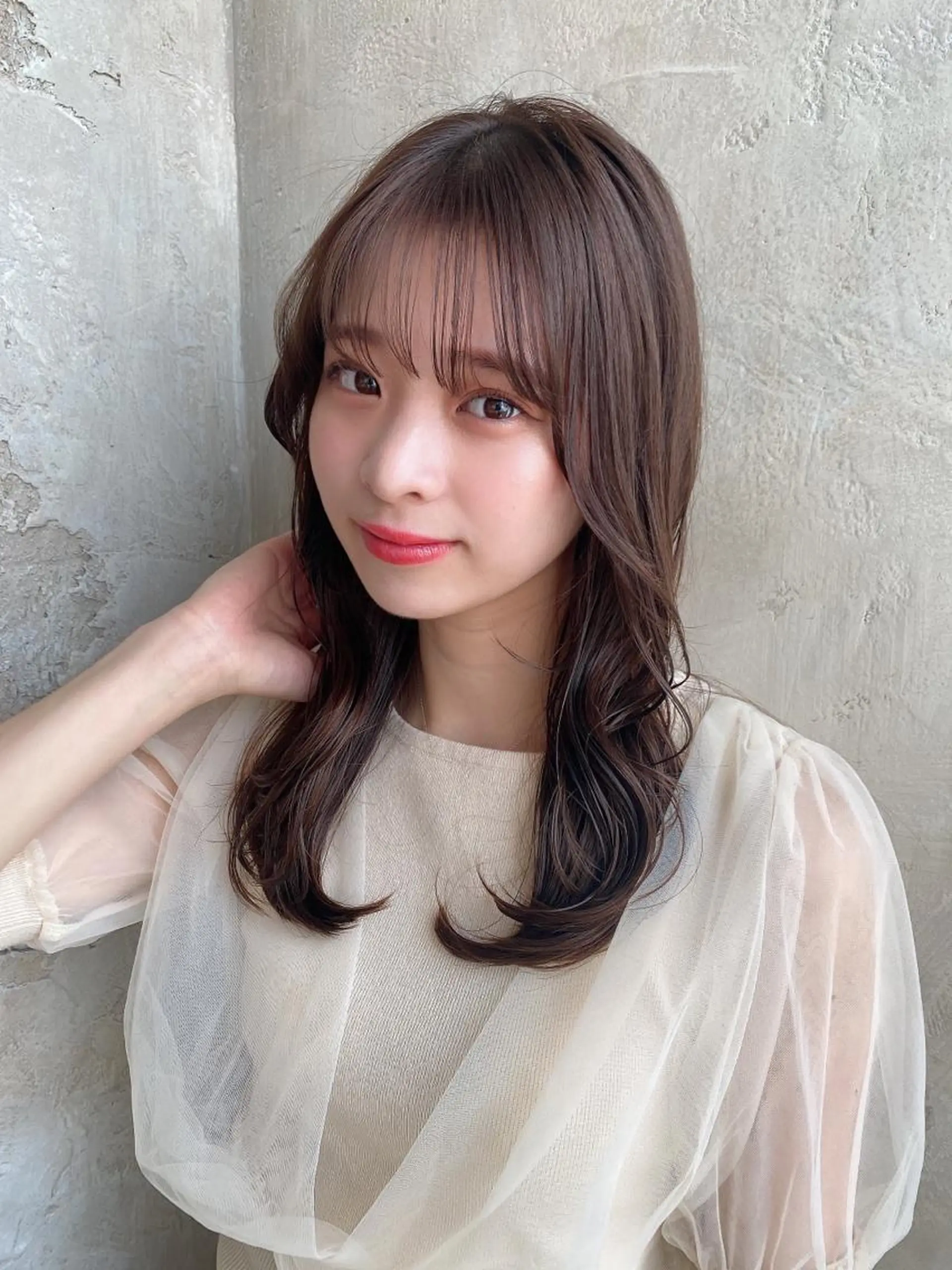 セミロング カラー ベージュカラー ブラウンカラー ブラウンベージュ くびれヘア カット ヘアカラー トリートメント 顔周り/くびれヘア 韓国ヘア💕風間るなのヘアスタイル