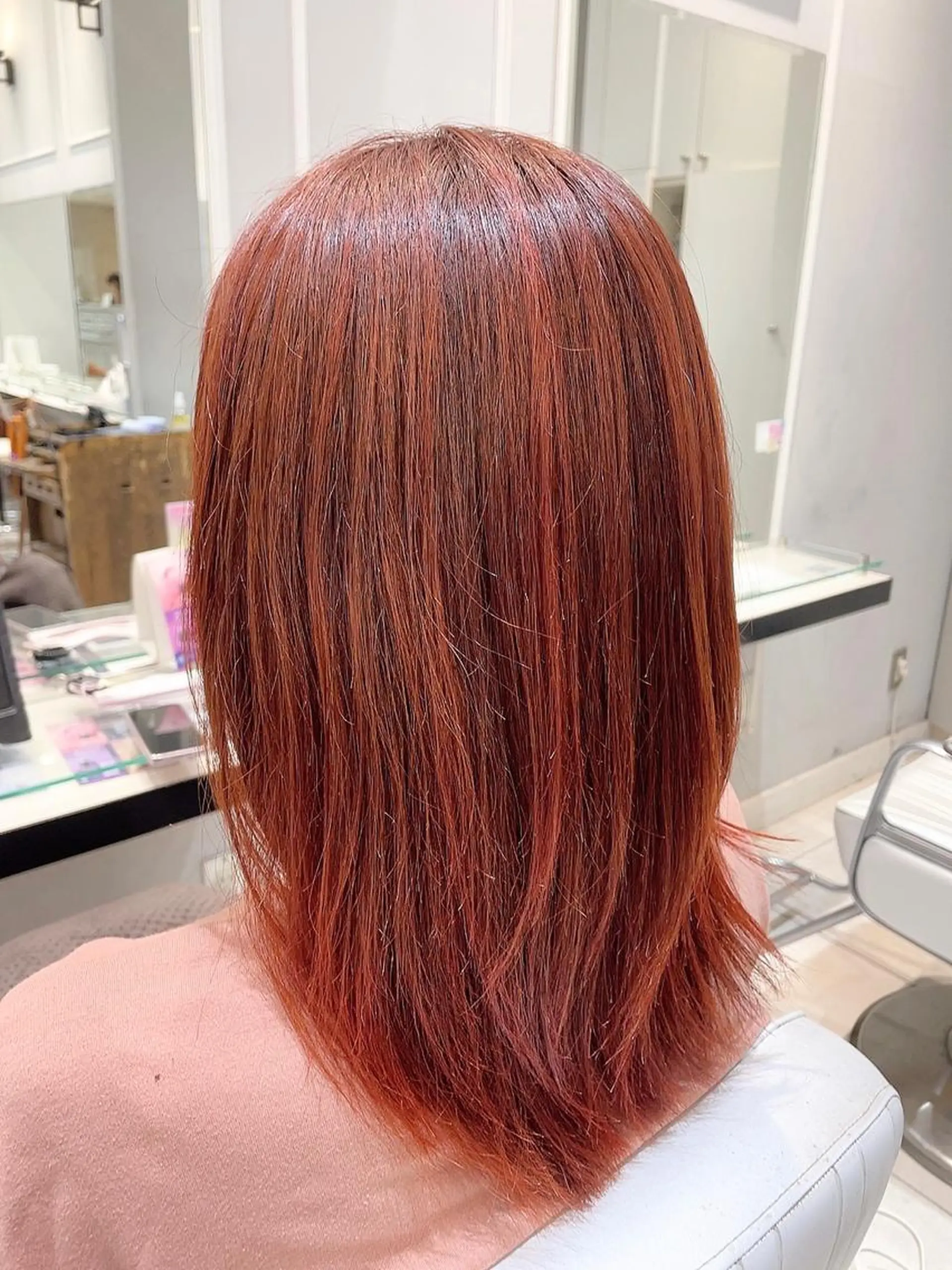 セミロング カラー オレンジ ヘアカラー トリートメント 🦖鶴岡香純🦖 産休中のヘアスタイル