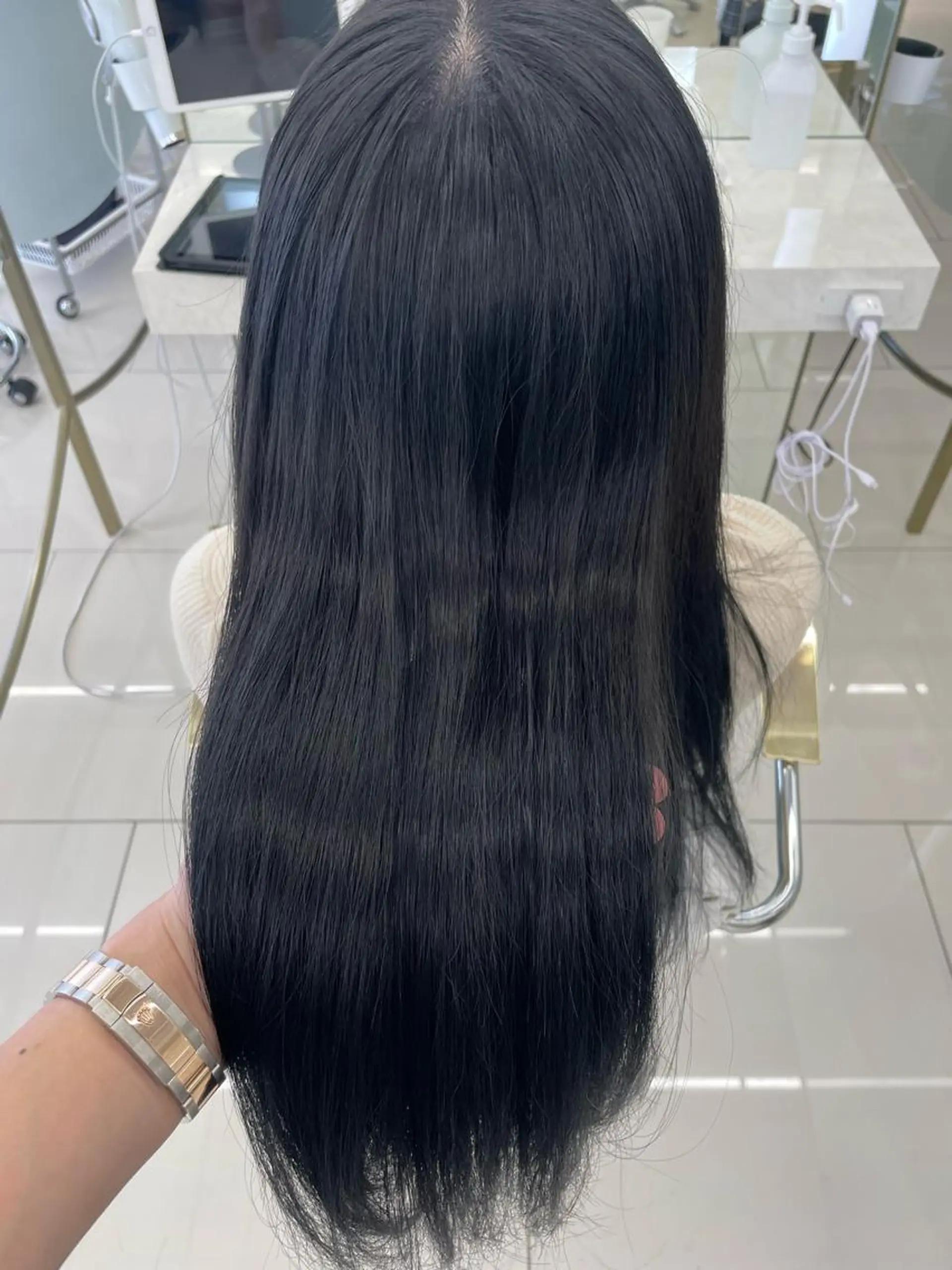 ロング カラー 黒髪 ブルーカラー ブルーブラック ヘアカラー トリートメント COA GINZA 空也/前髪/顔まわりのヘアスタイル