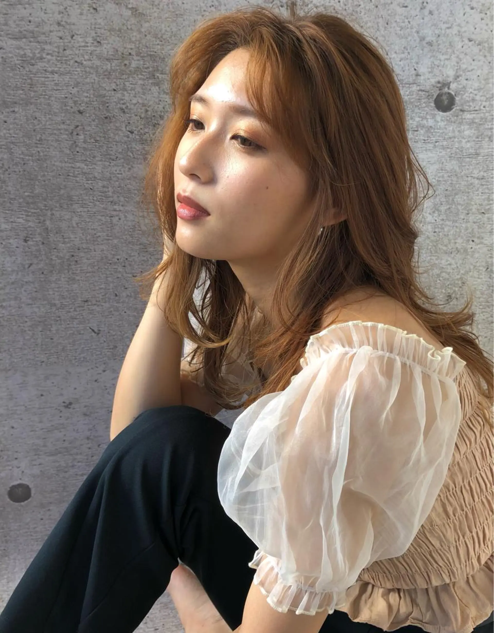 ロング カラー ベージュカラー オレンジ オレンジベージュ ハイレイヤー レイヤーカット ヘアカラー 🌼こやま かおり🌼のヘアスタイル