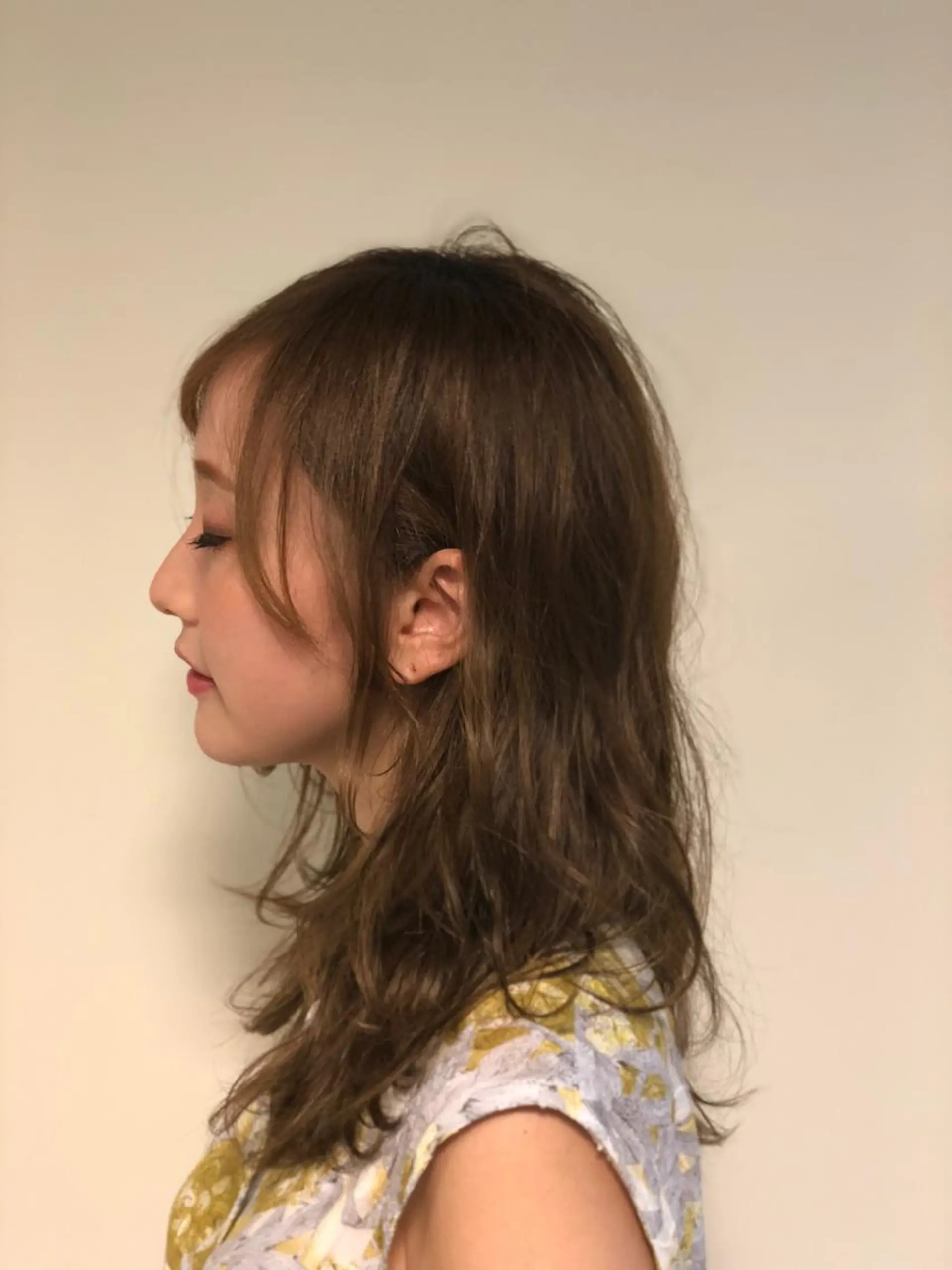 セミロング カラー 髪質改善× ハイライト溝江のヘアスタイル