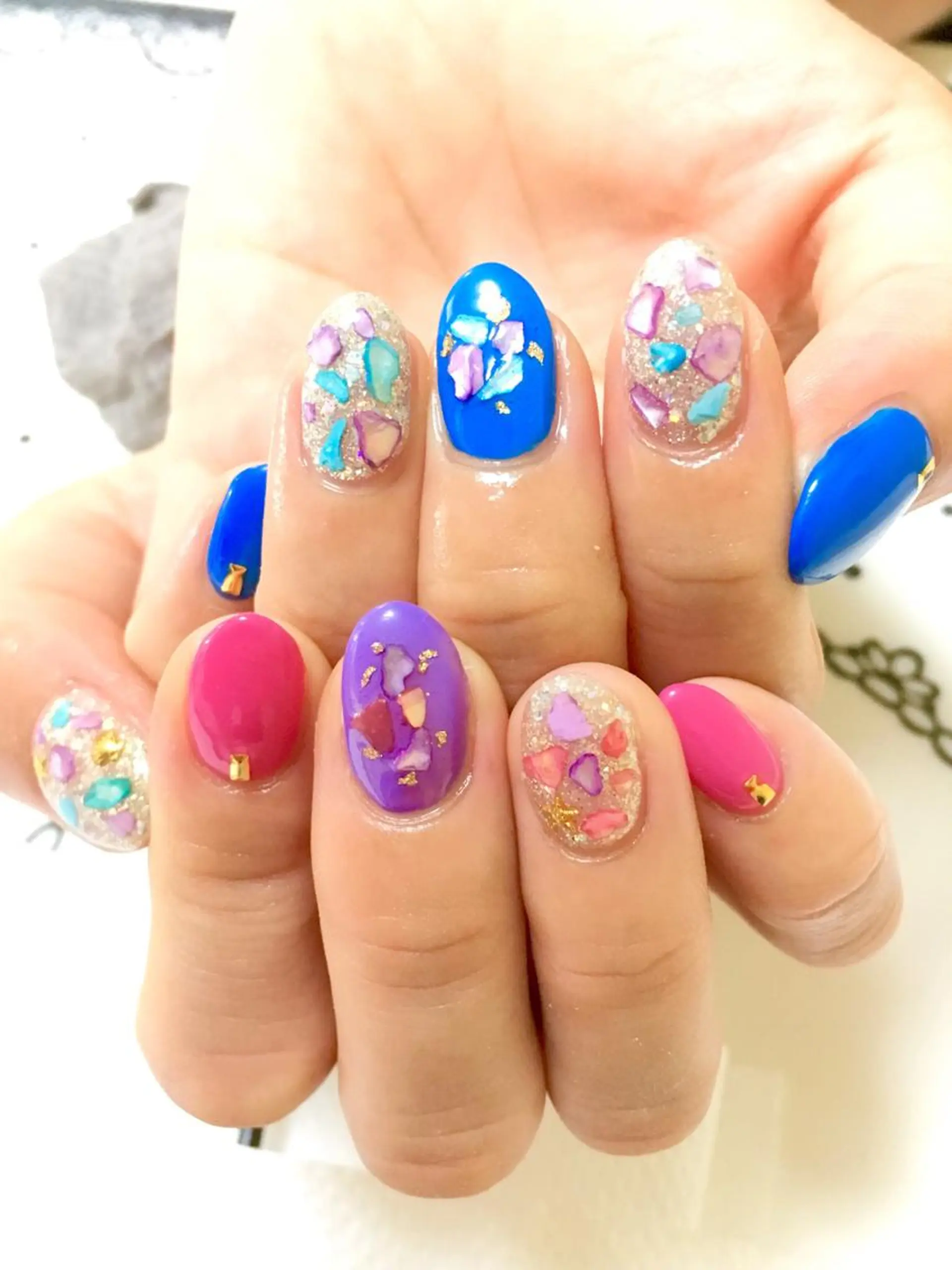 ネイル フットネイル ジェルネイル ミラーネイル パラジェル 春ネイル clover nailのネイルデザイン