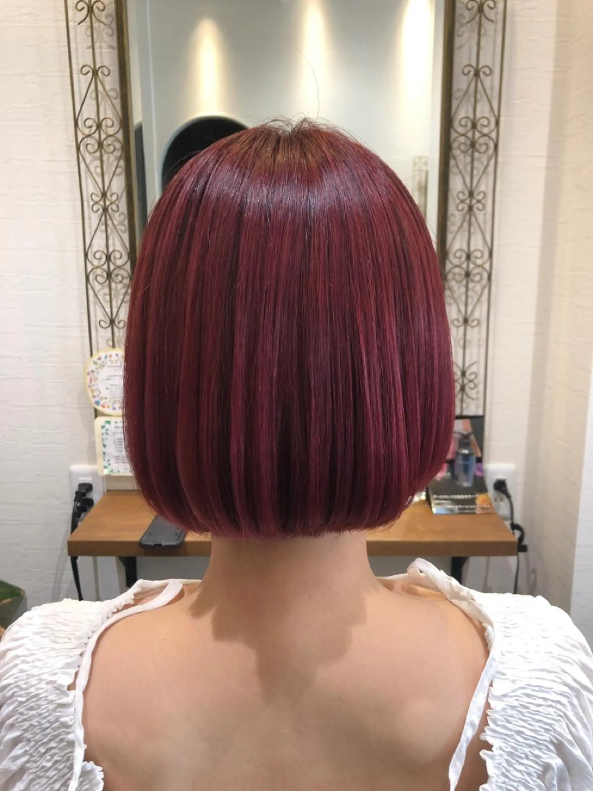 ミディアム カラー レッドカラー 皆巳 達郎のヘアスタイル