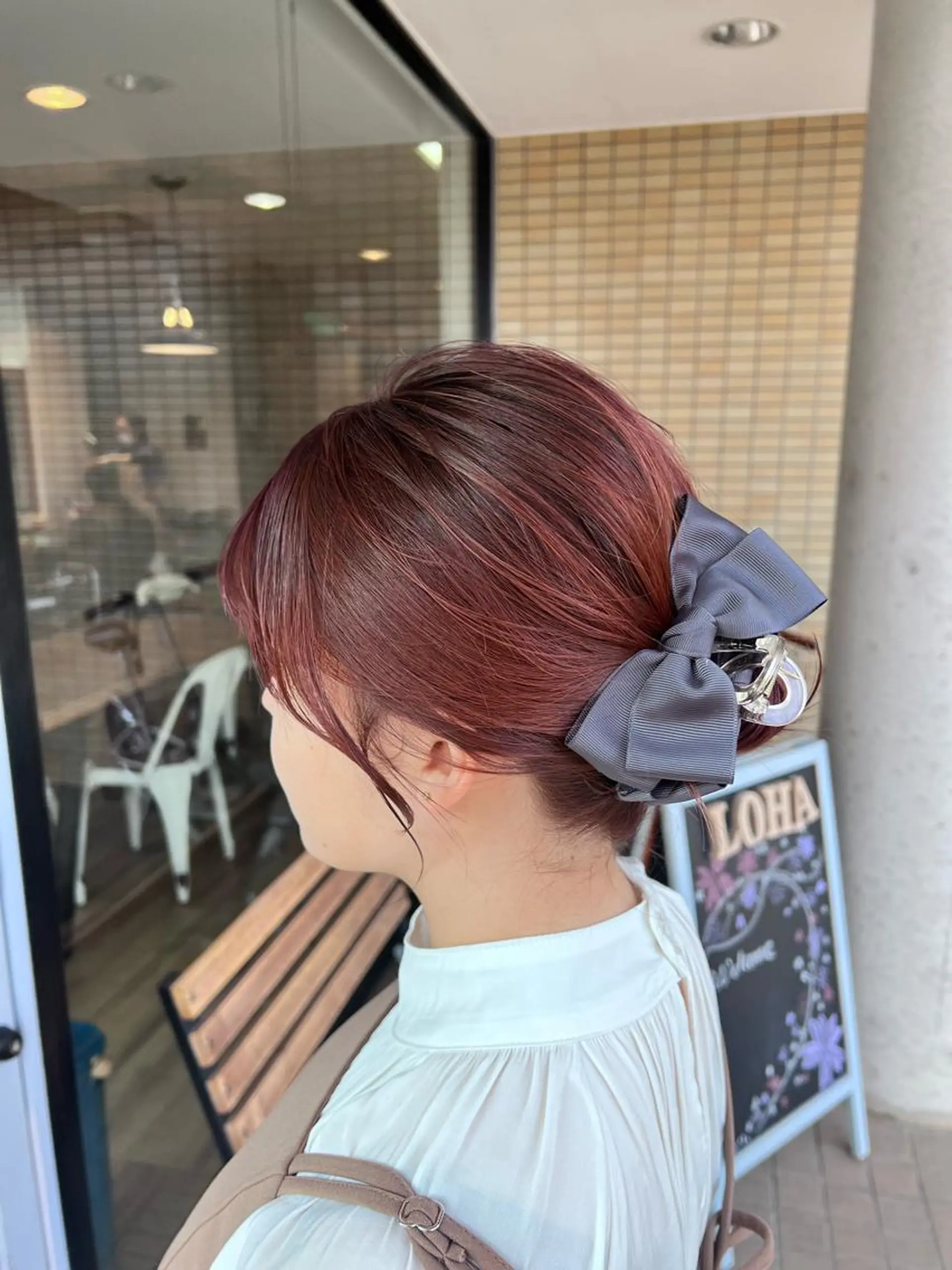 セミロング カラー オレンジ ピンクカラー ヘアカラー トリートメント ツキダテ ユイのヘアスタイル