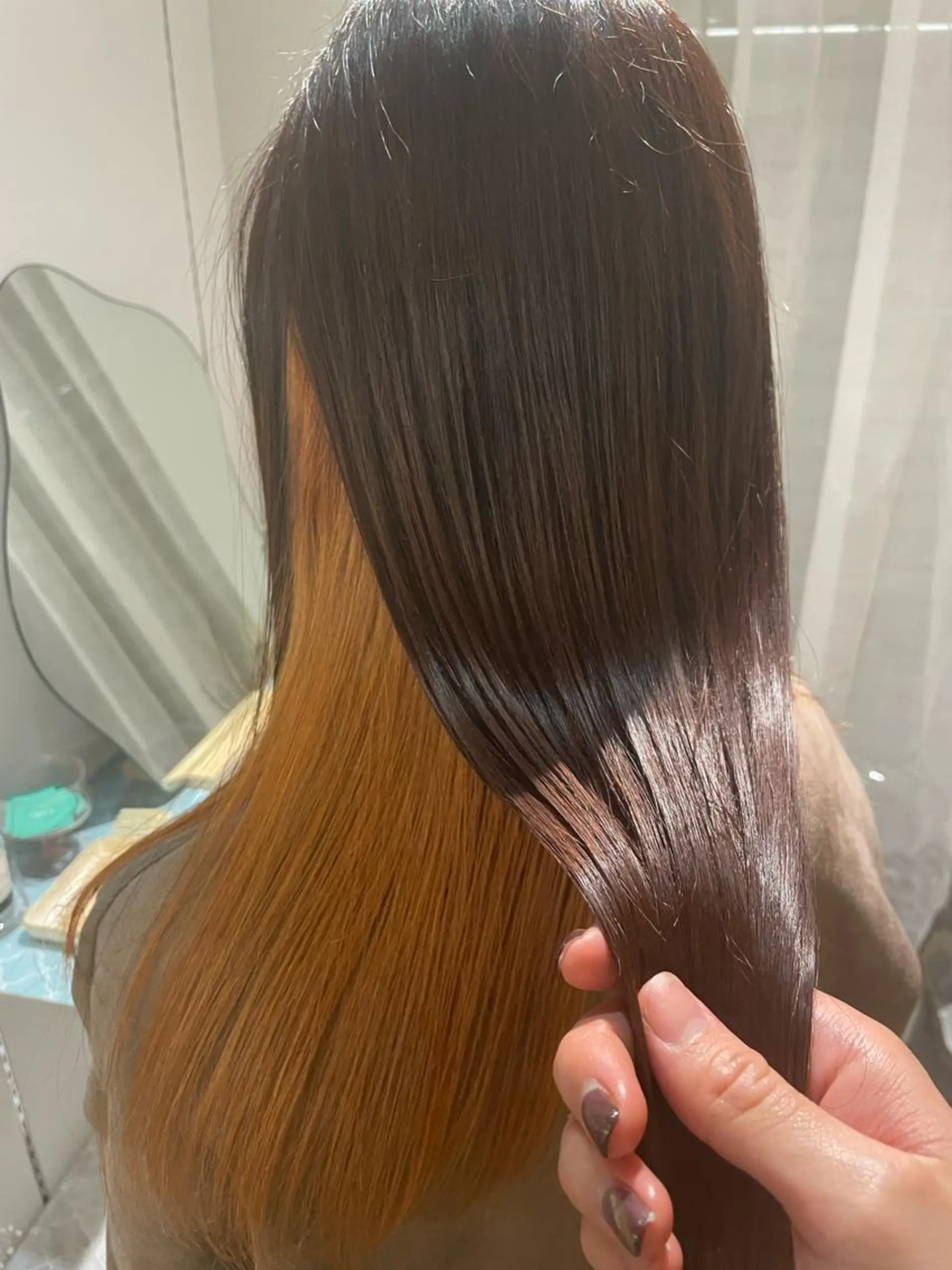 ロング カラー インナーカラー オレンジ カット ヘアカラー トリートメント INCE HAIR 梅田　阪口のヘアスタイル