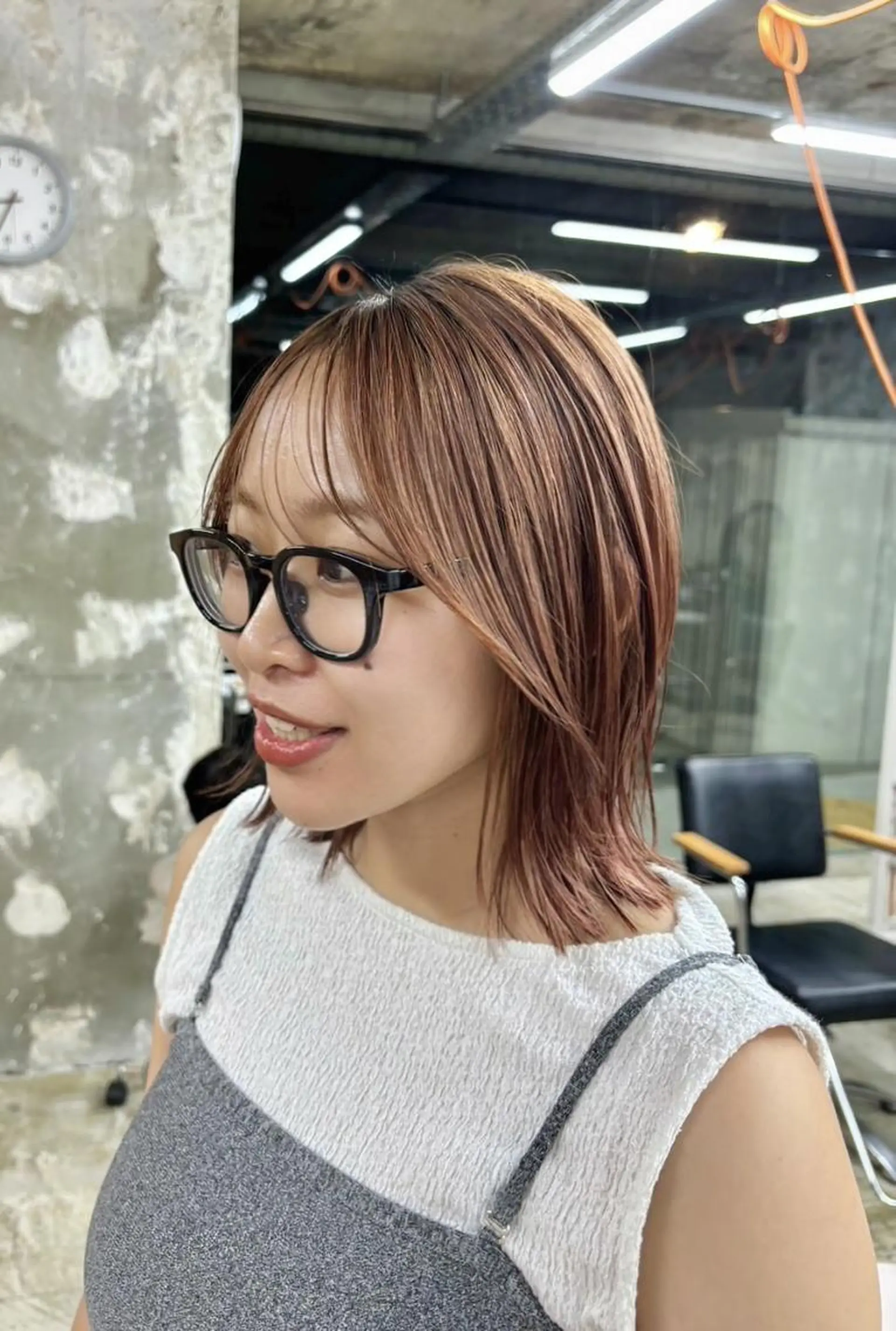 ミディアム カラー ベージュカラー 透明感カラー オレンジ オレンジベージュ ボブ カット ヘアカラー EDAME熊谷☘️ クラカミ　レンのヘアスタイル