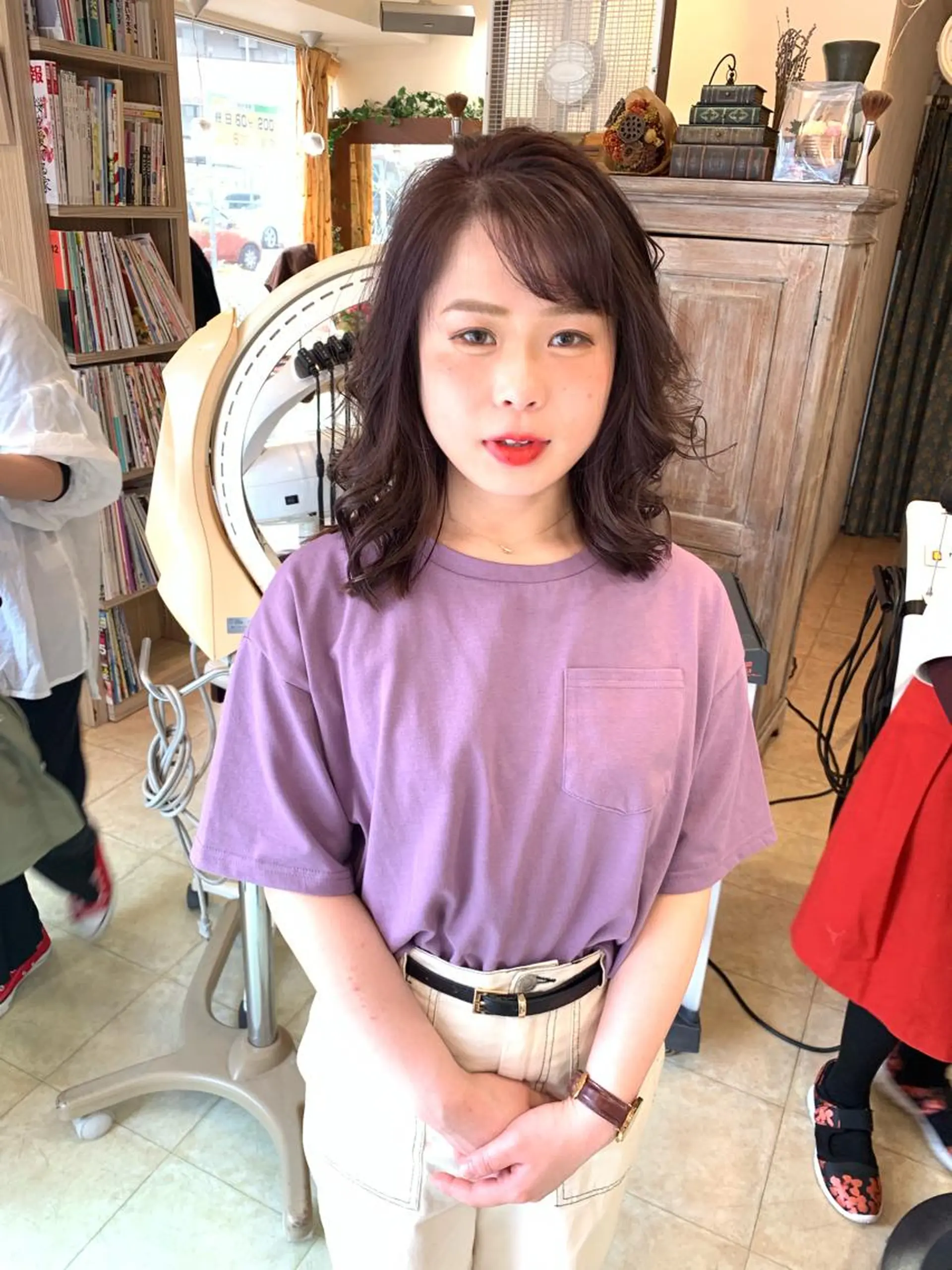 セミロング カラー パーマ アッシュ 透明感カラー ラベンダーカラー ラベンダーピンク ピンクカラー ヘアカラー nishimura makotoのヘアスタイル
