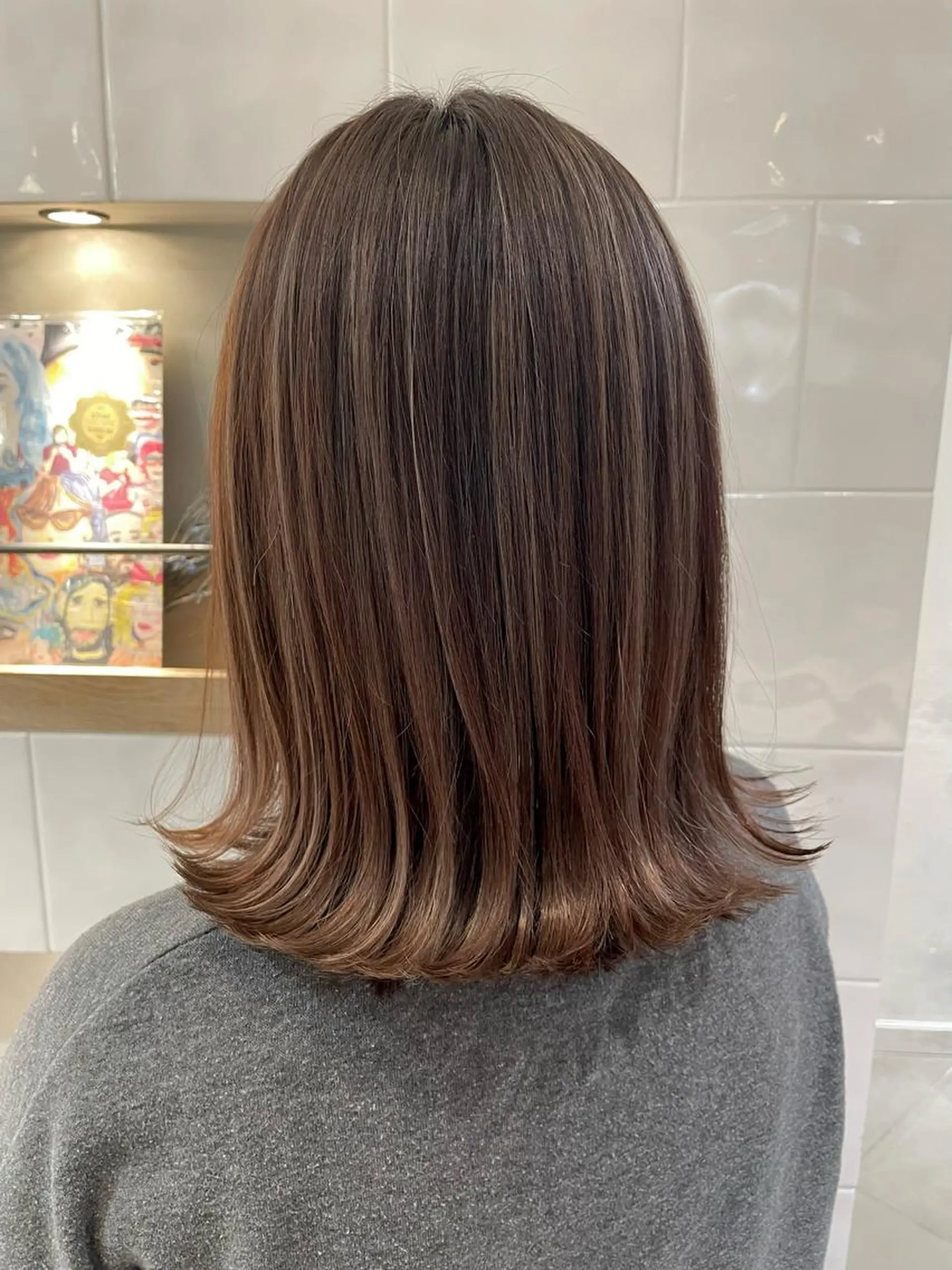 ミディアム カラー ベージュカラー ハイライトカラー ボブ くびれヘア 顔まわりレイヤー 卒業式受付中🌻 肥田亜沙美のその他イメージ