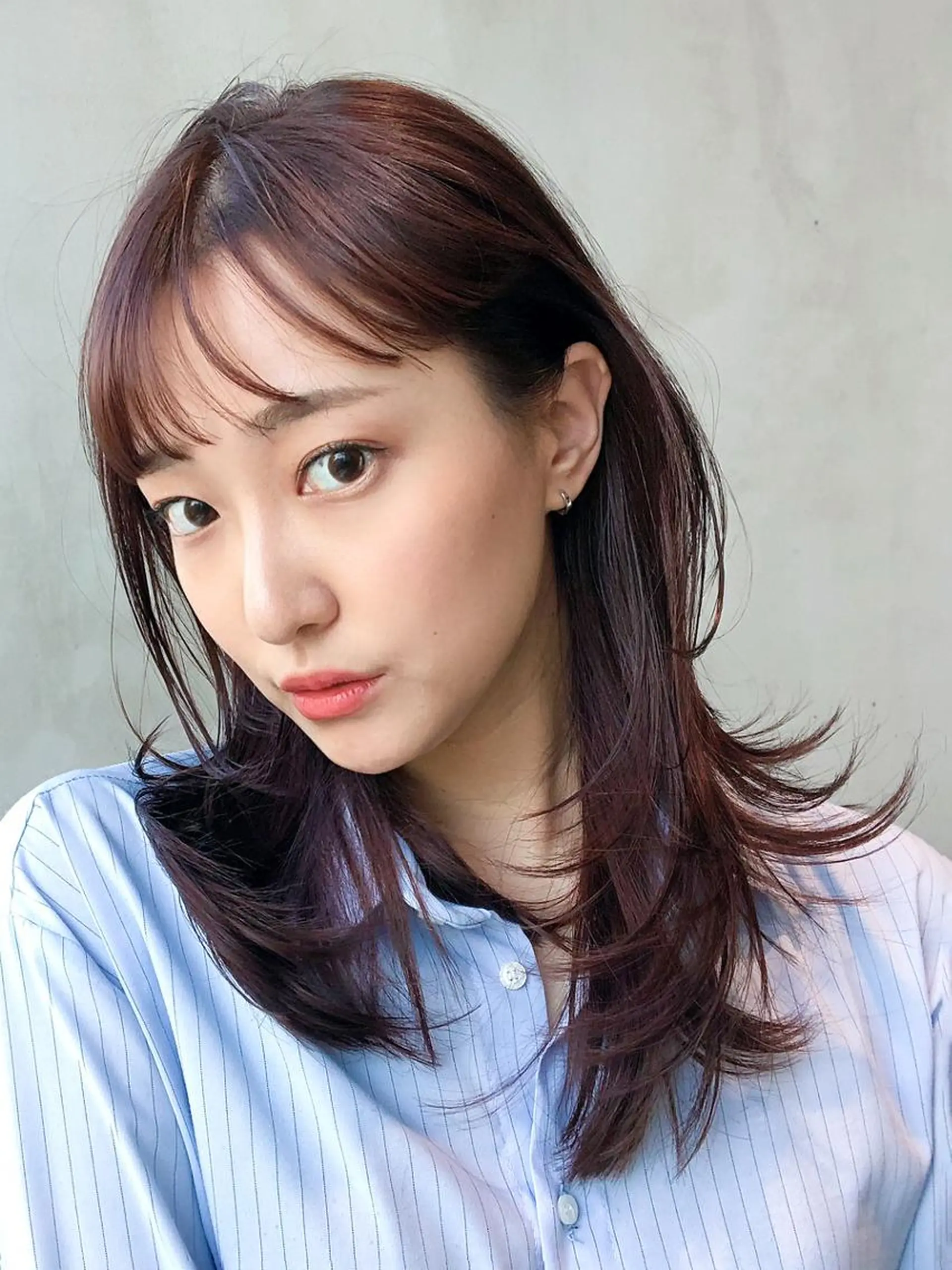 セミロング カラー パーマ ヘアアレンジ ブラウンカラー パープルカラー パープルブラウン ITbyALBUM 浦和店のヘアスタイル