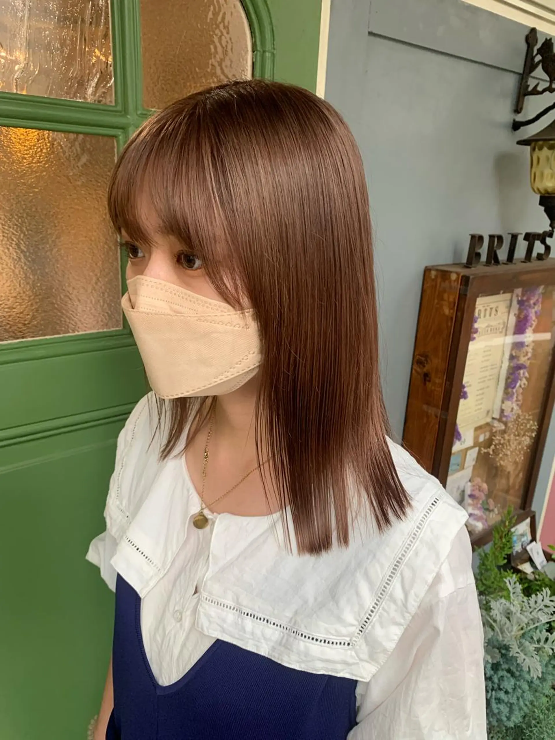 ミディアム カラー ベージュカラー ピンクカラー ピンクベージュ 清水千優/パーマ/透 明感カラー/メンズのヘアスタイル