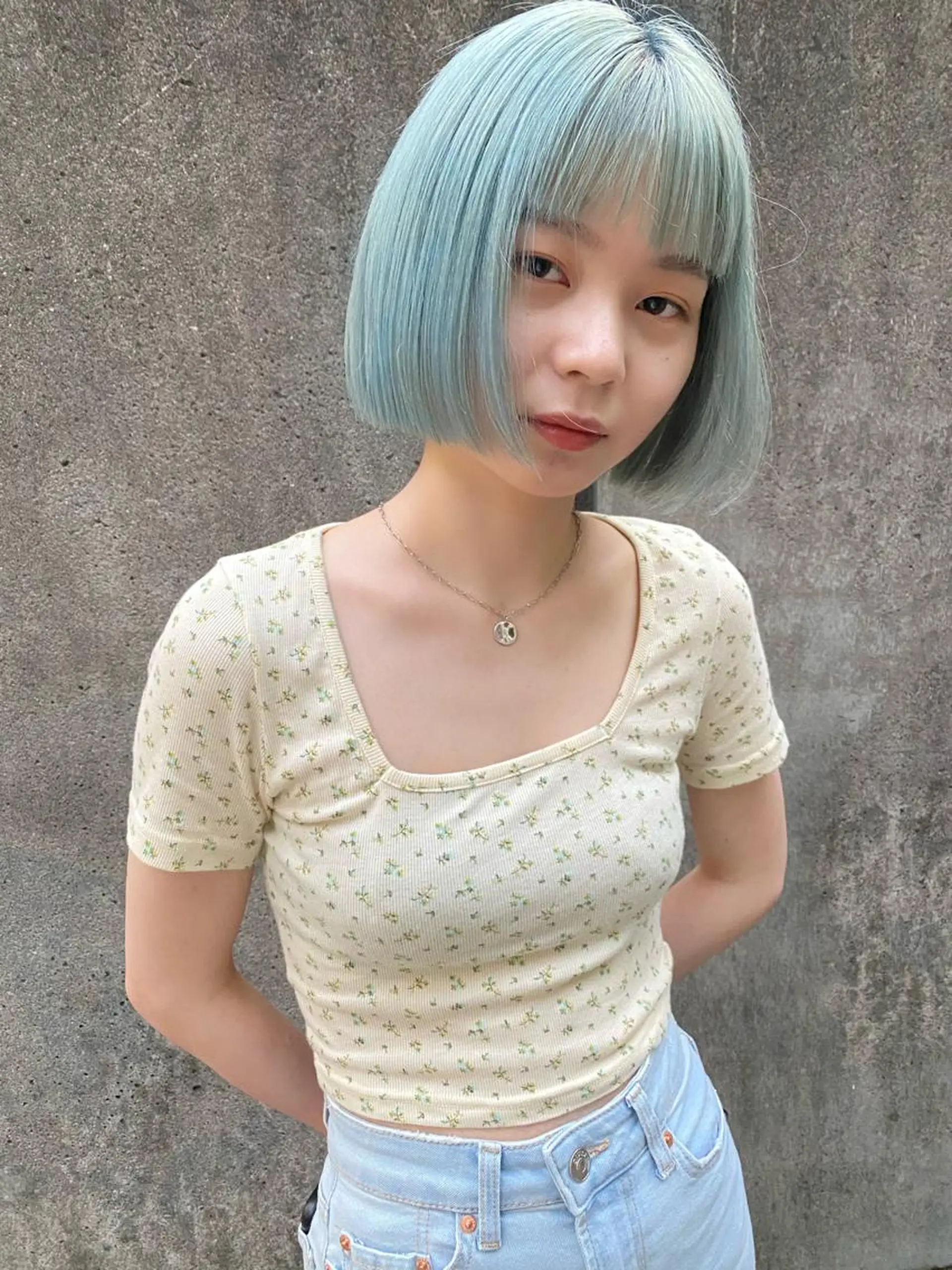 ショート カラー ブリーチ ブルーカラー ケアブリーチ ボブ カット Pia hair Design Yakuin所属・Pia ツボイ ケイタのヘアスタイル