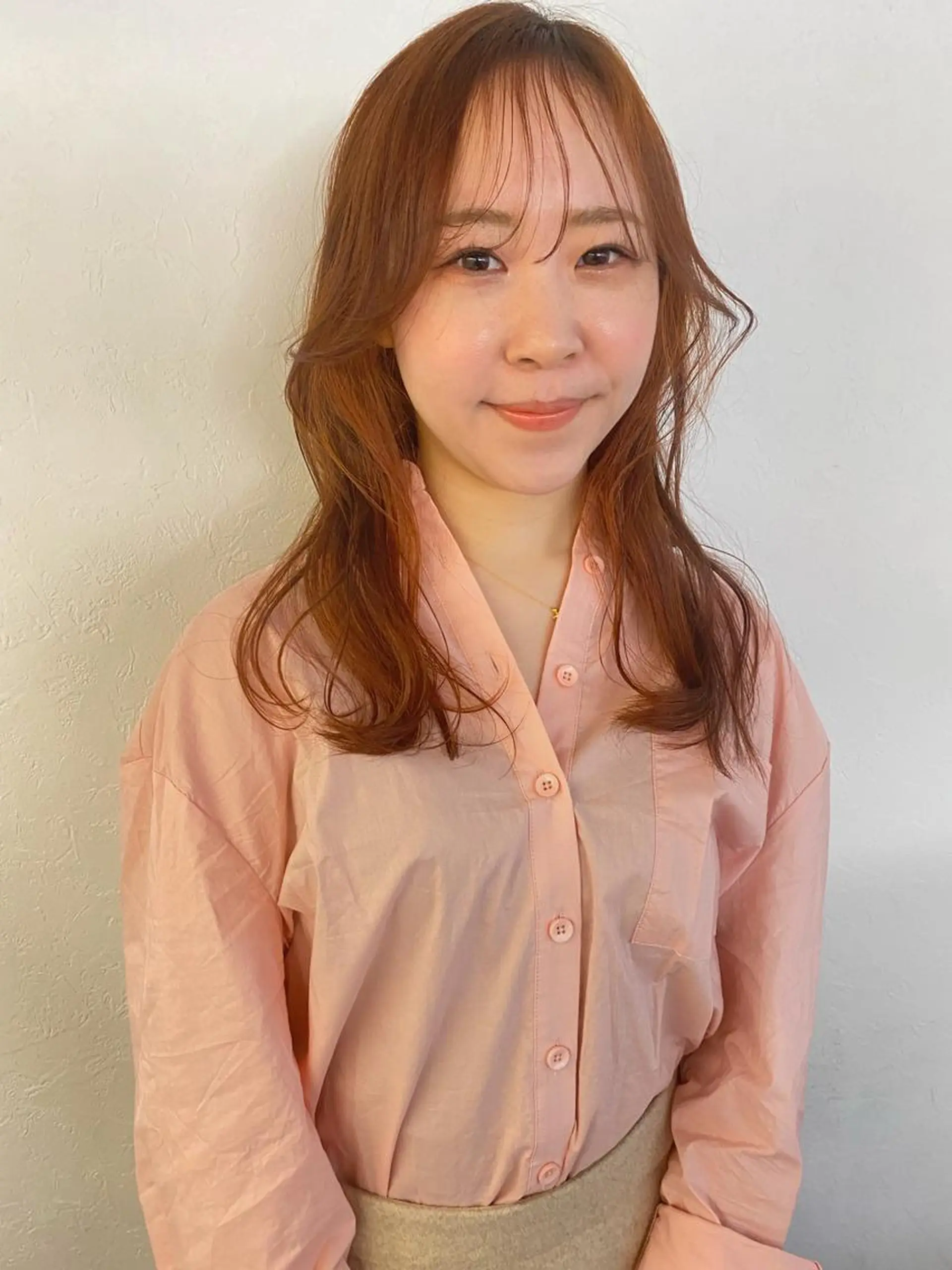 ミディアム カラー ミディアムレイヤー ブラウンカラー オレンジ オレンジブラウン レイヤーカット カット ヘアカラー トリートメント 森貴裕/ベージュ/ パーマ/オリーブのヘアスタイル