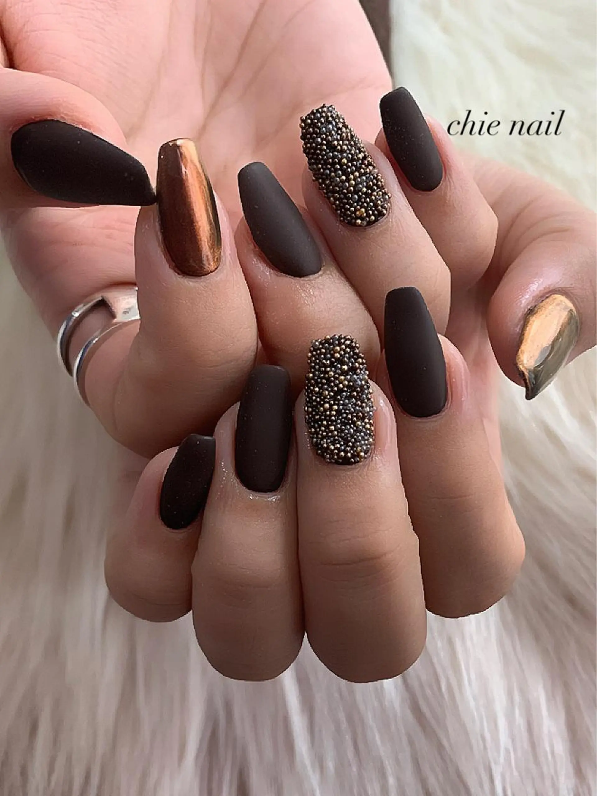 ネイル ブラウン マットネイル ミラーネイル 森ノ宮❤︎ chieのネイルデザイン