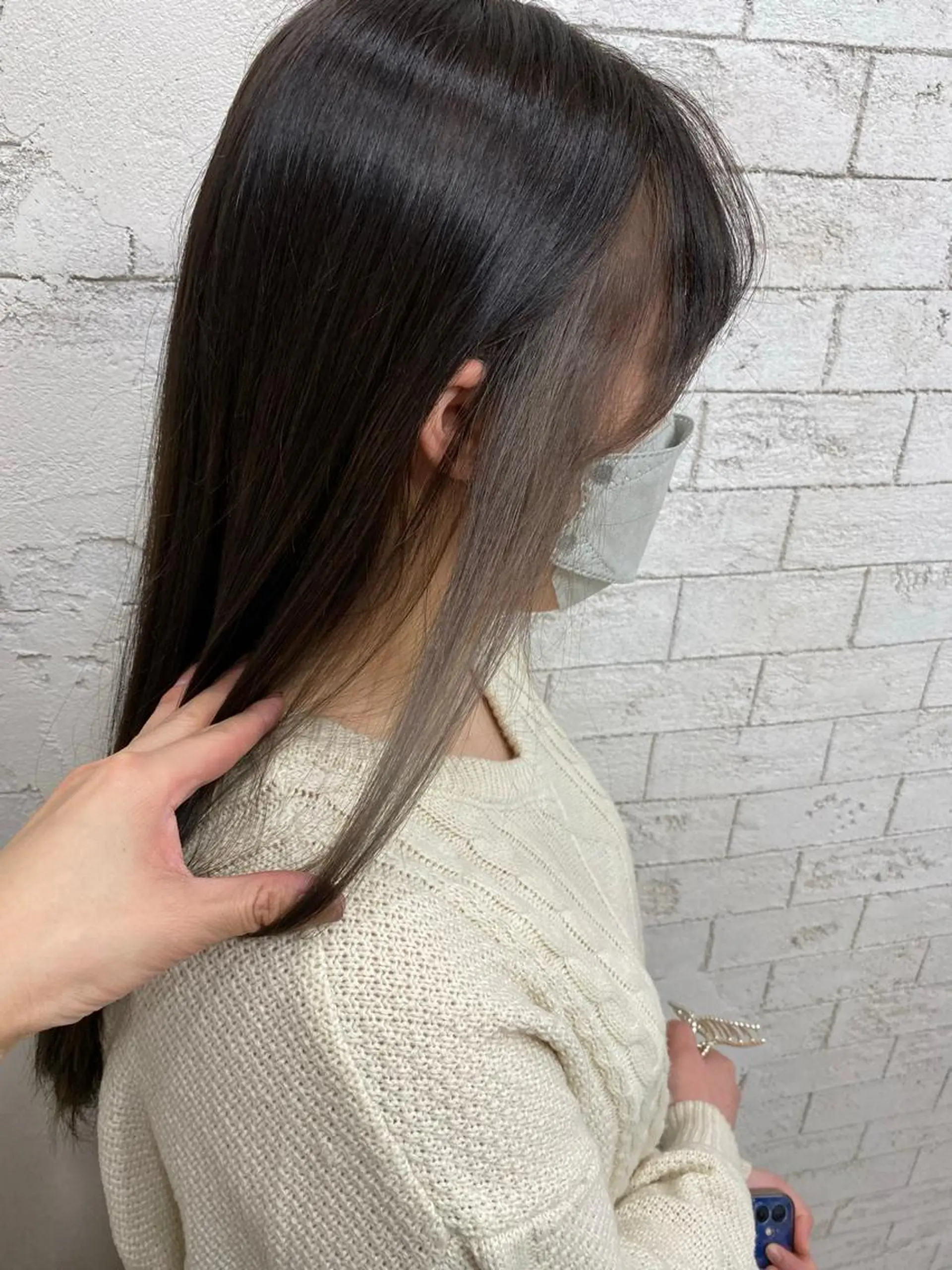 ロング カラー ミストバング フェイスフレーミング グレージュ ホワイト/店長/カラ ー講師/錦糸町/岩崎のヘアスタイル