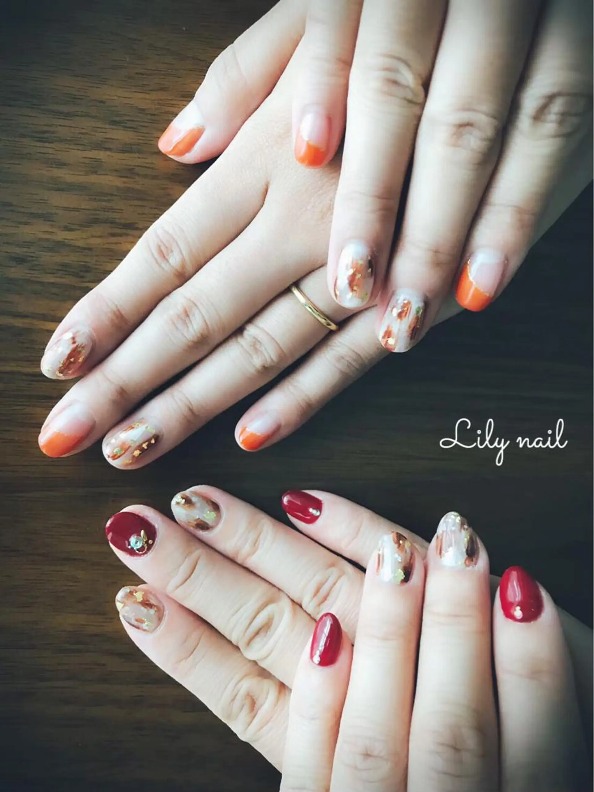 ネイル べっ甲ネイル ブルー ボルドー グラデーション ニュアンスネイル tink 横浜店所属・Tink 横浜のネイルデザイン