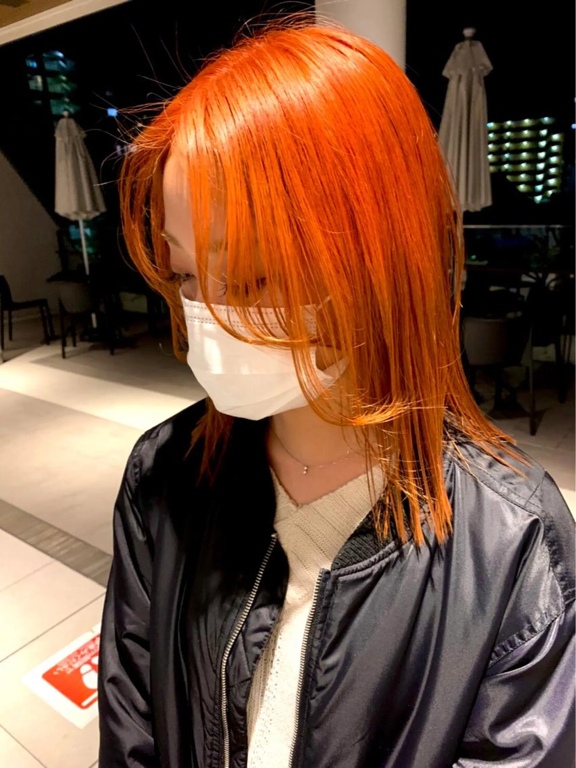 ミディアム カラー ヘアアレンジ オレンジ ウルフカット クドウレイ fifth渋谷のヘアスタイル