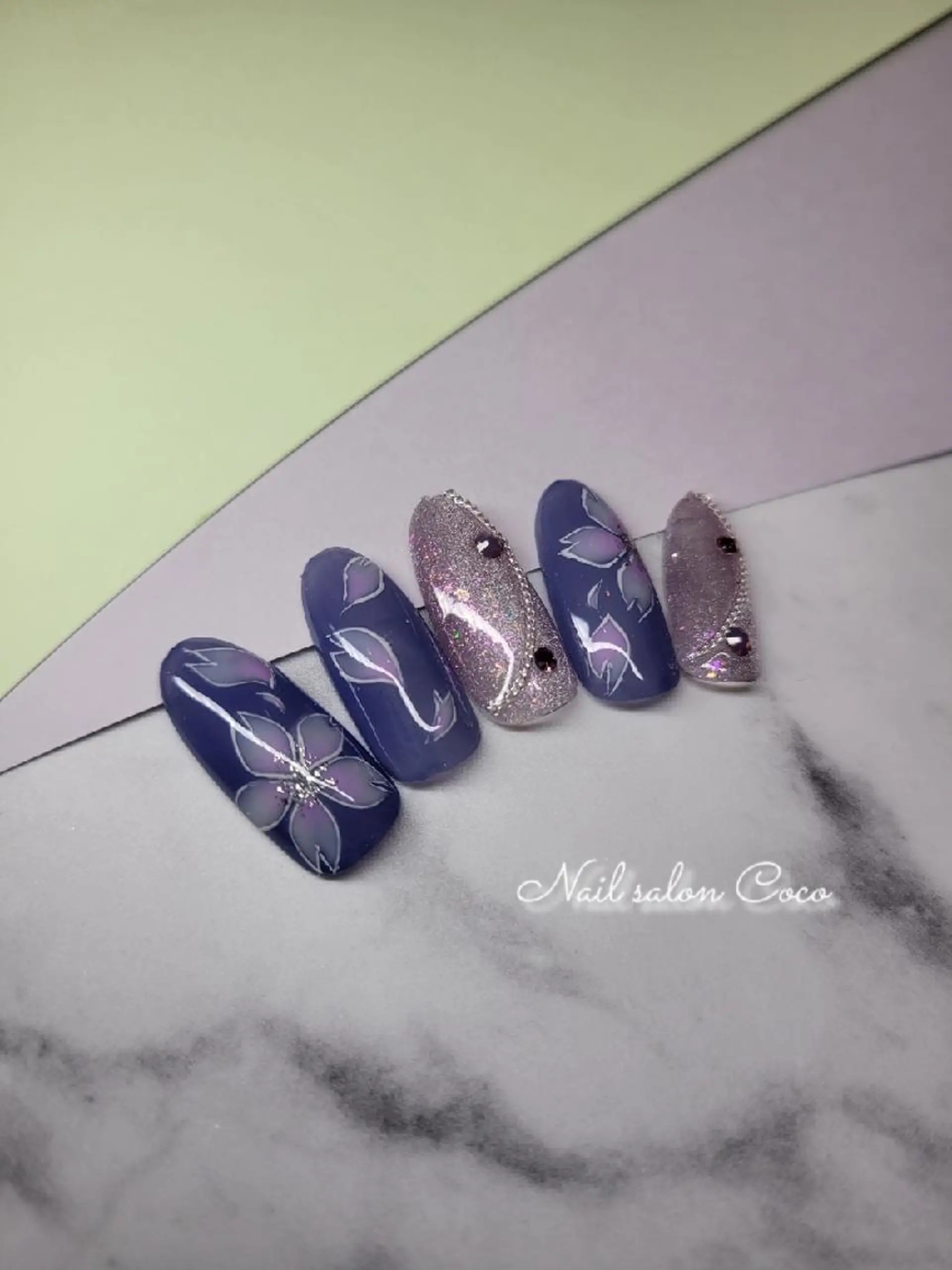 ネイル ブルー 桜ネイル フラワーネイル 卒業式 ピンク Nail salon Coco所属・Nail salon Coco【溝の口駅】のネイルデザイン