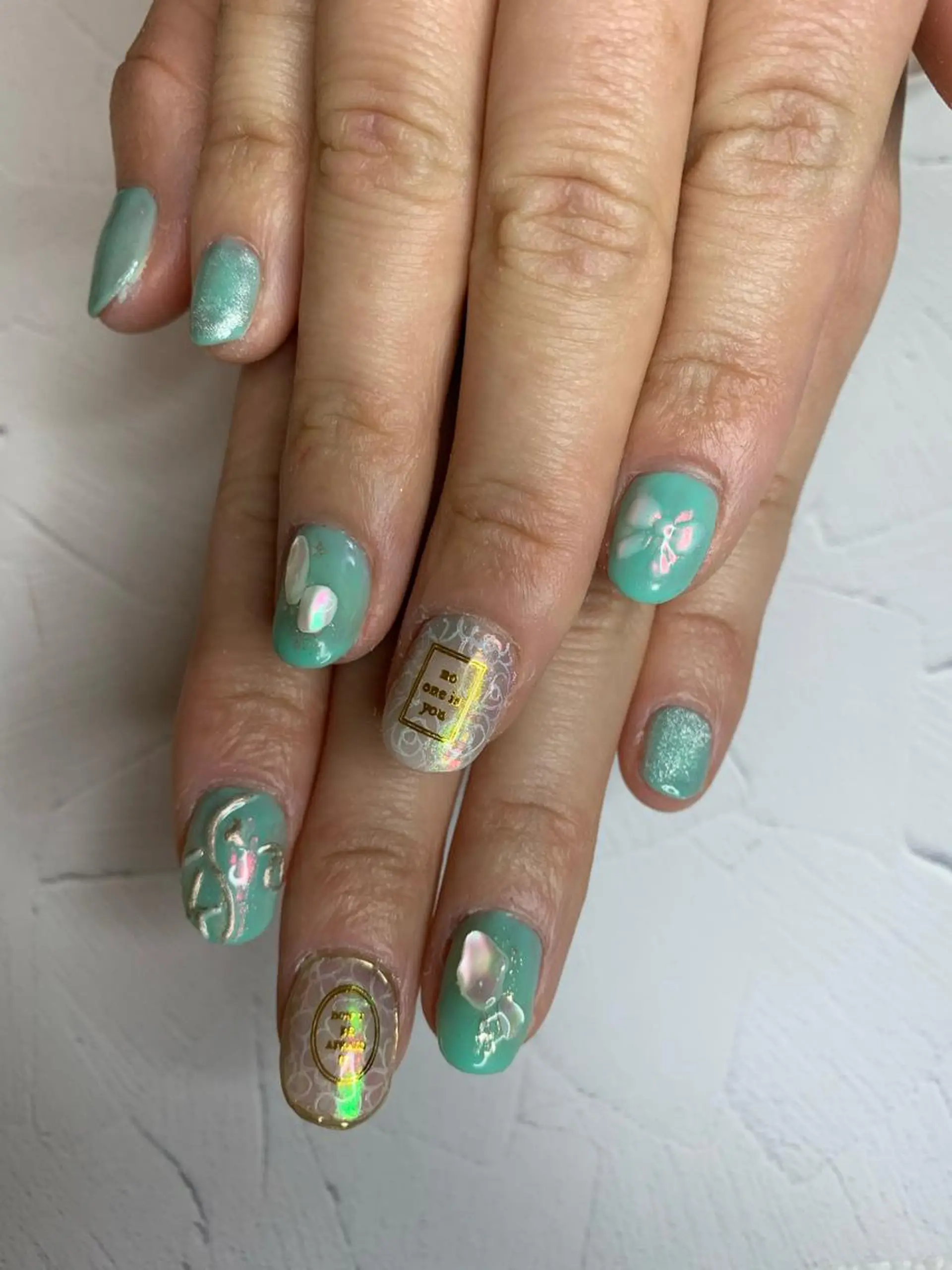 ネイル アートネイル フラワーネイル グリーン noheanail YONEDAのネイルデザイン