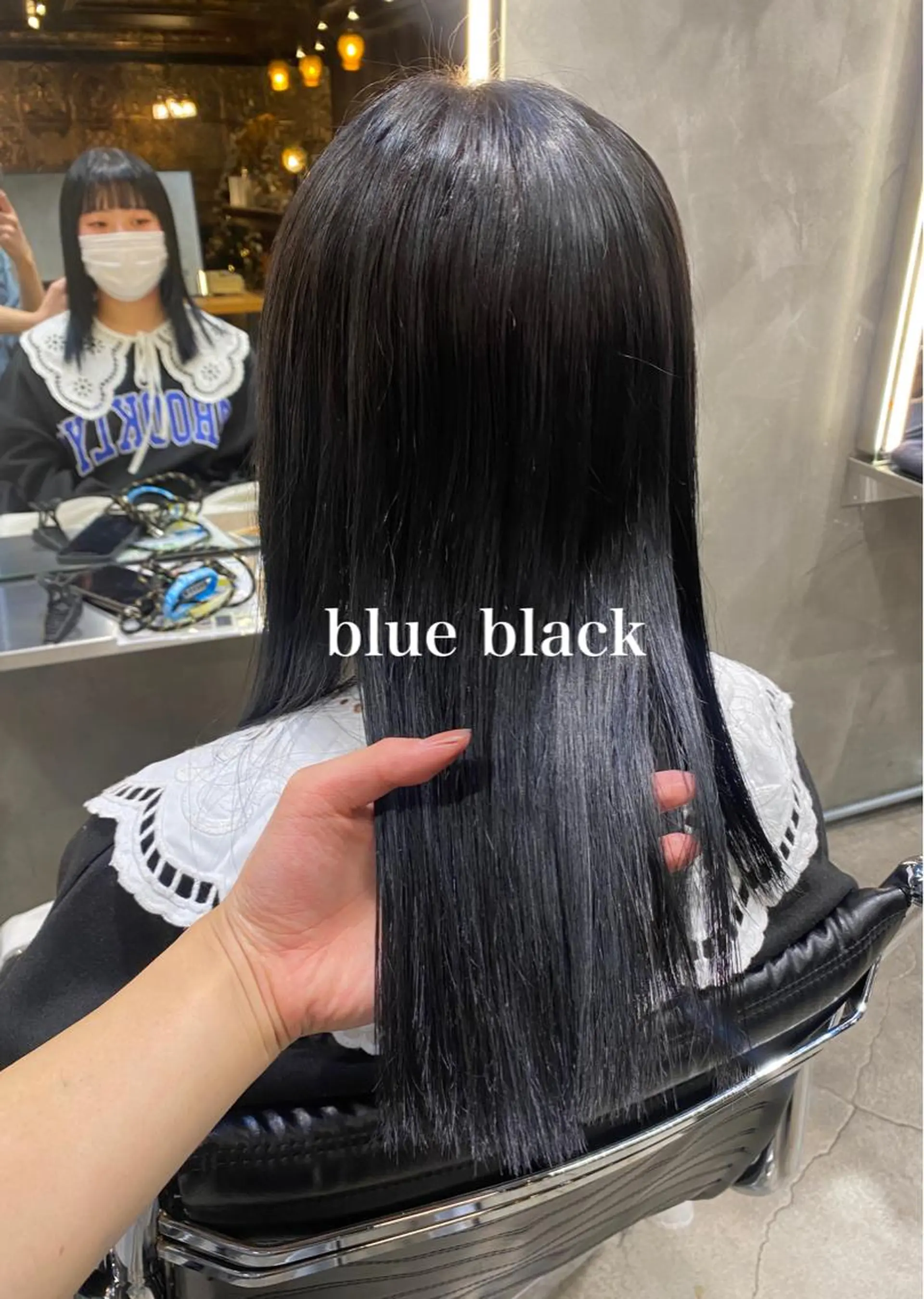 ミディアム カラー 黒髪 ブルーカラー ブルーブラック カット ヘアカラー トリートメント ◽️モードヘア◽️ SHOUTOのヘアスタイル