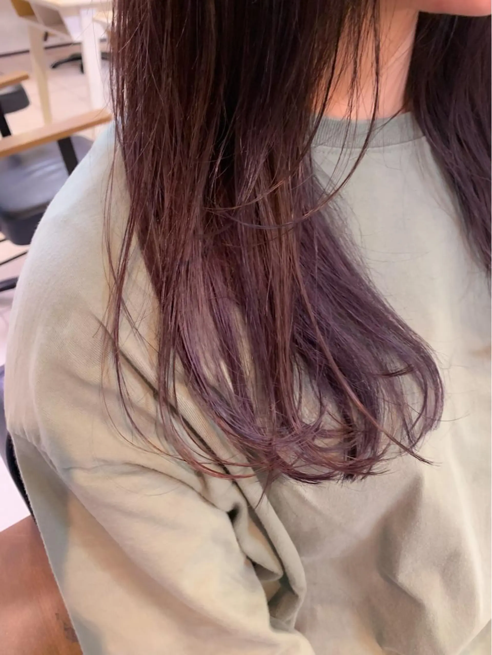 セミロング カラー バレイヤージュ ラベンダーカラー レイヤーカット 髪質改善ストレート/ ブリーチ／渋谷　福田のヘアスタイル