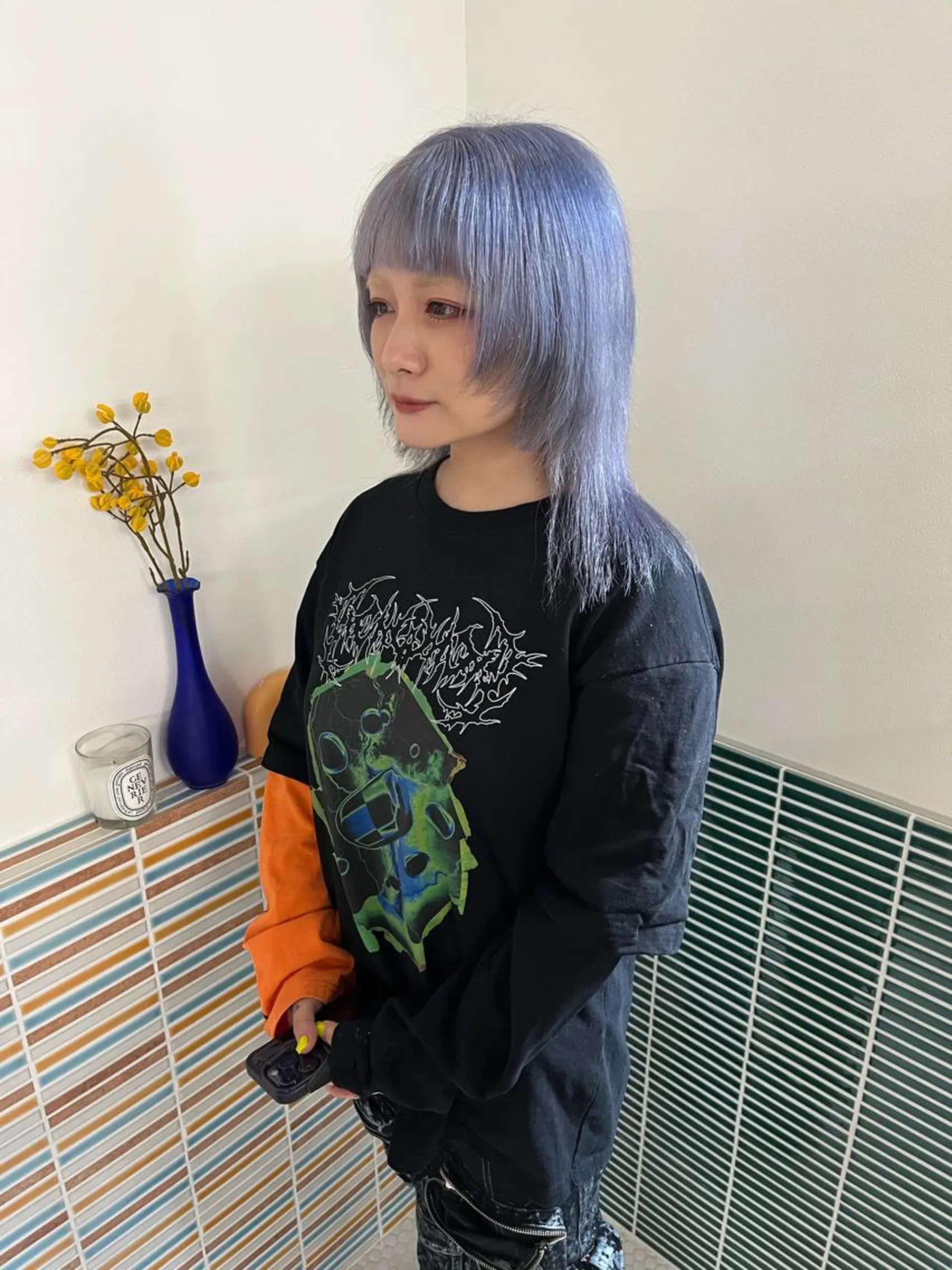 ミディアム カラー ブリーチ ブルーカラー ウルフカット ヘアカラー トリートメント 🩷ハイトーン透明感 レイヤー🩷ユリカのヘアスタイル