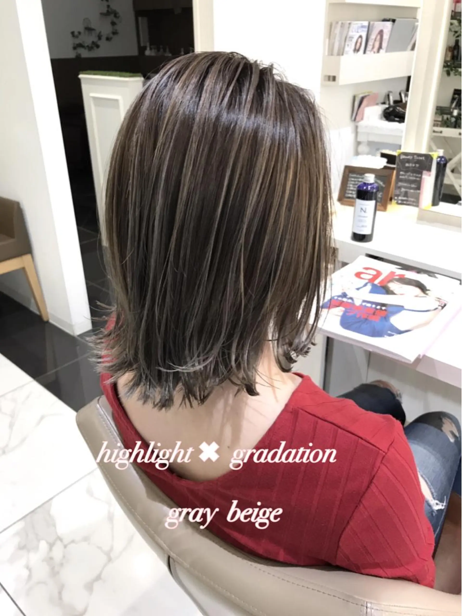 ミディアム カラー バレイヤージュ ベージュカラー グラデーションカラー グレージュ ボブ カット ヘアカラー 山崎俊輔/髪質改善 /バレイヤージュのヘアスタイル