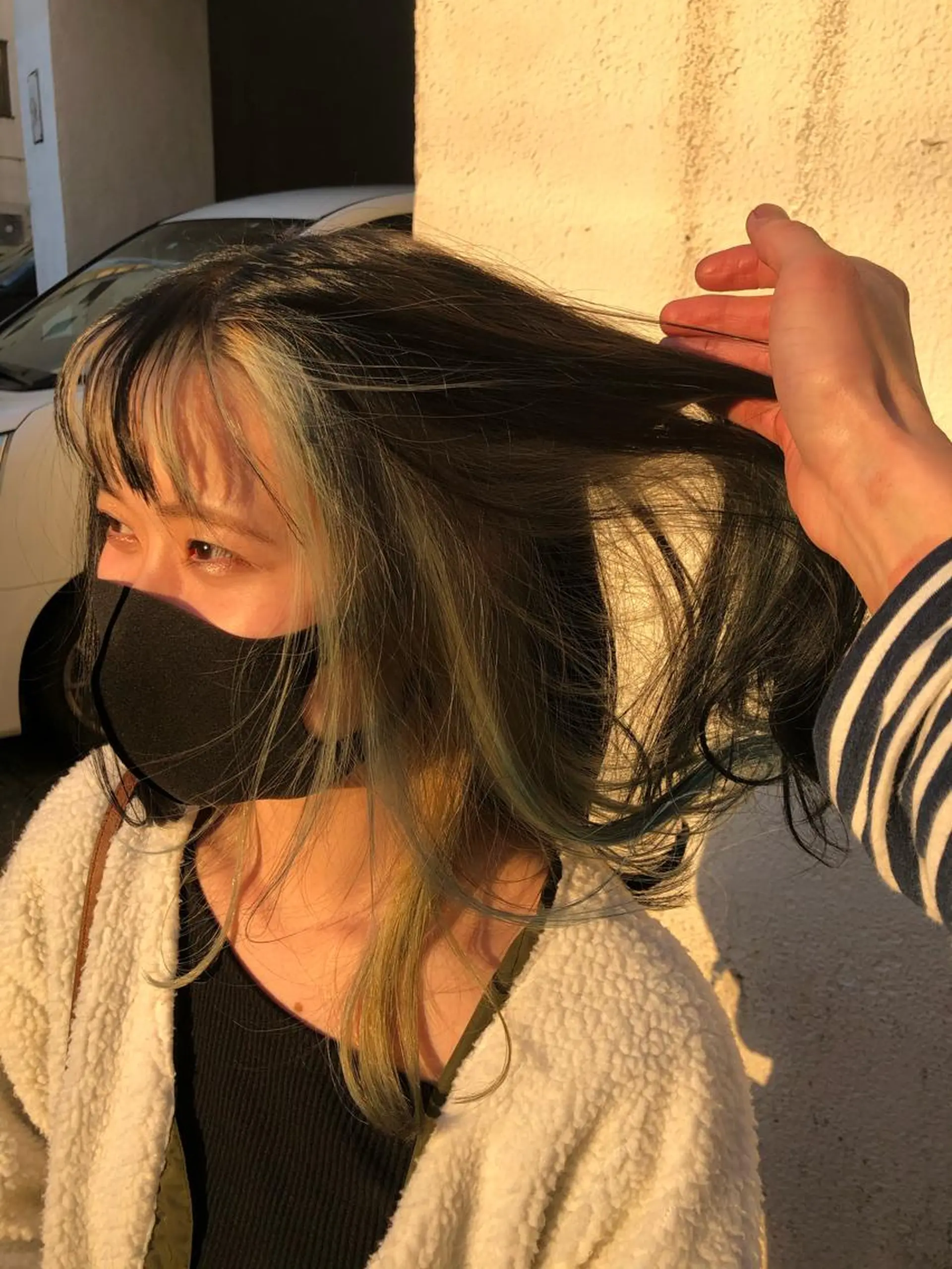 ミディアム カラー 黒髪 ブロンド ブルーカラー ブルーブラック dogstar小林諒 レイヤー/パーマのヘアスタイル